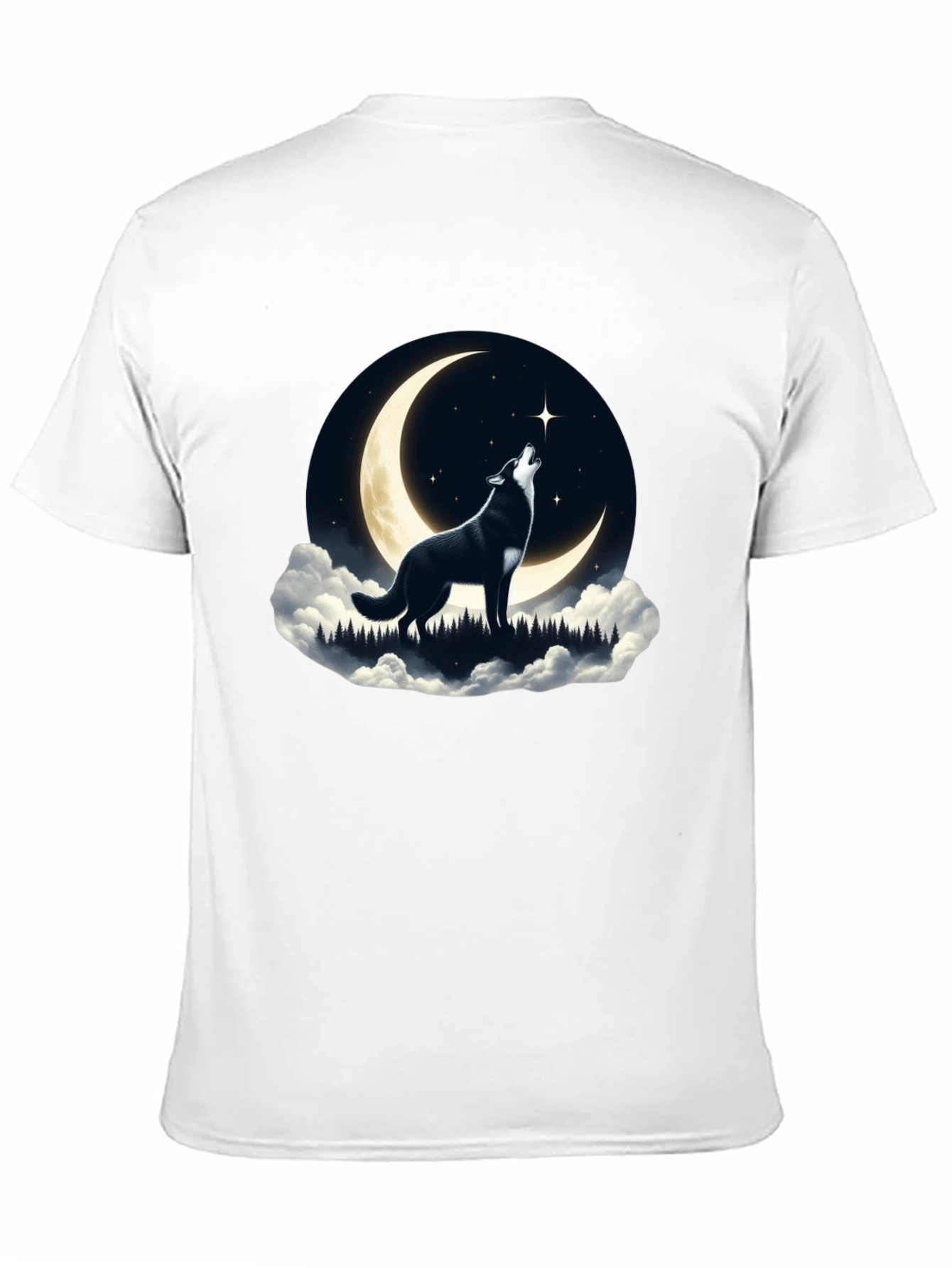 Wolf Howling at Moon Graphic Tee - Black
