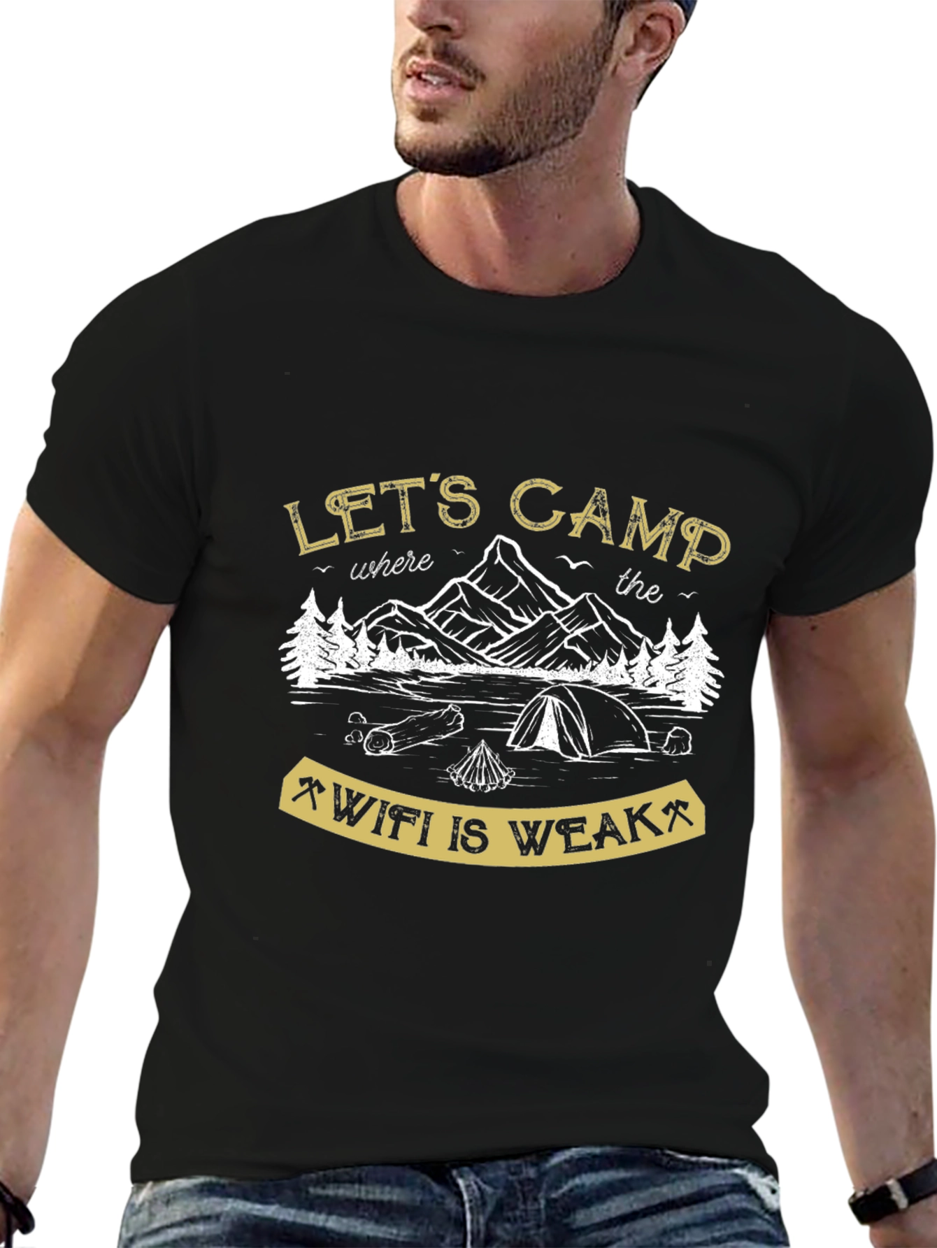 Lets Camp Where the Wifi is Weak Black T-Shirt