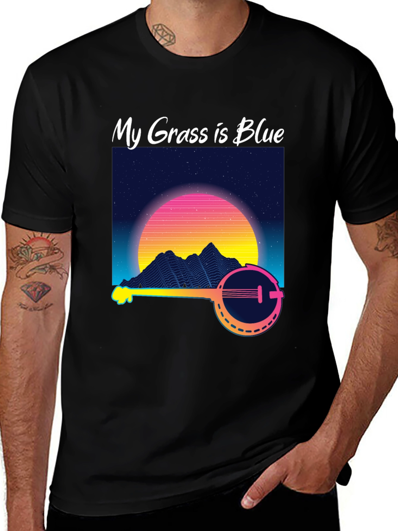 My Grass is Blue Retro Banjo T-Shirt