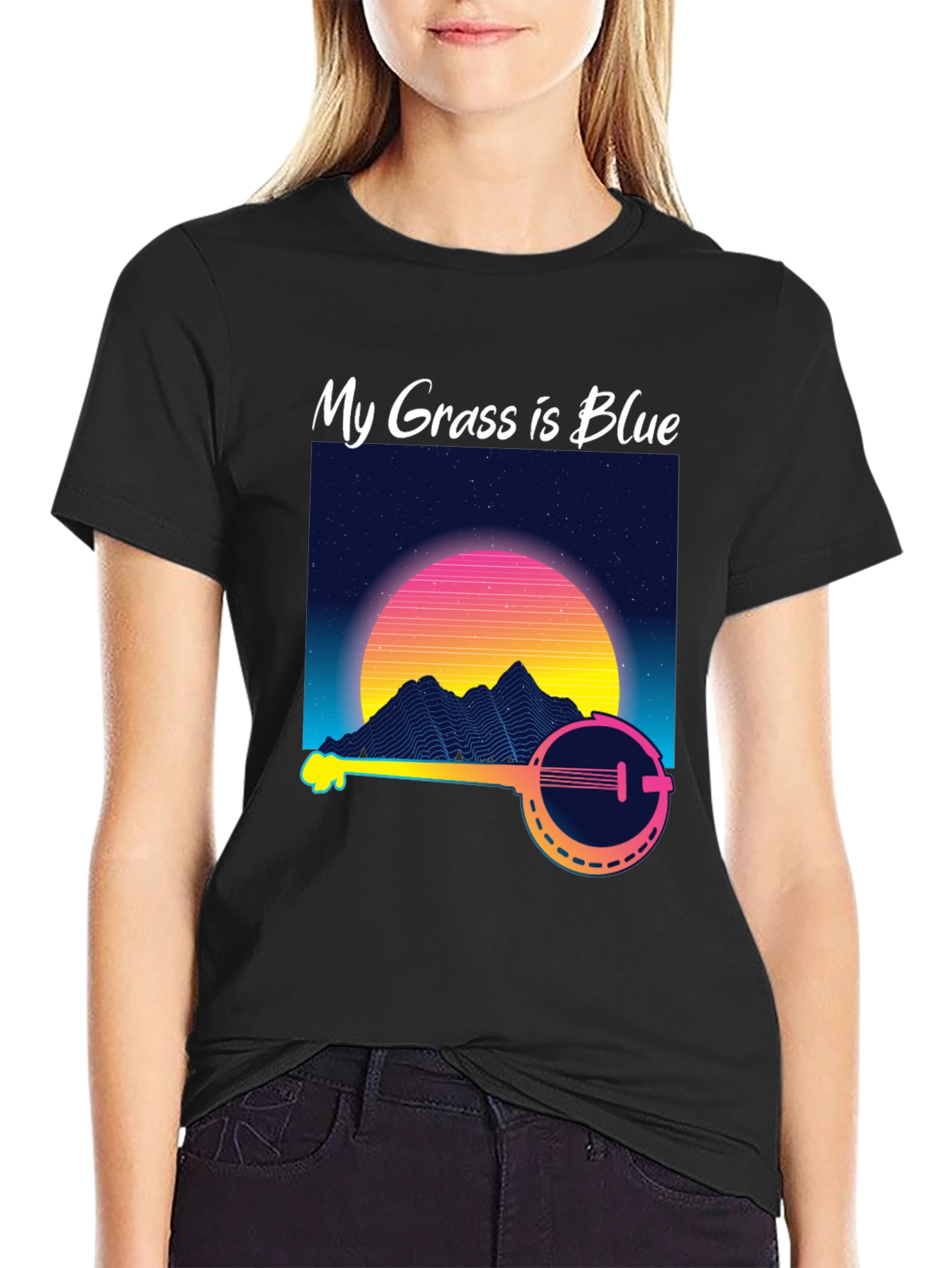 My Grass is Blue Retro Banjo T-Shirt