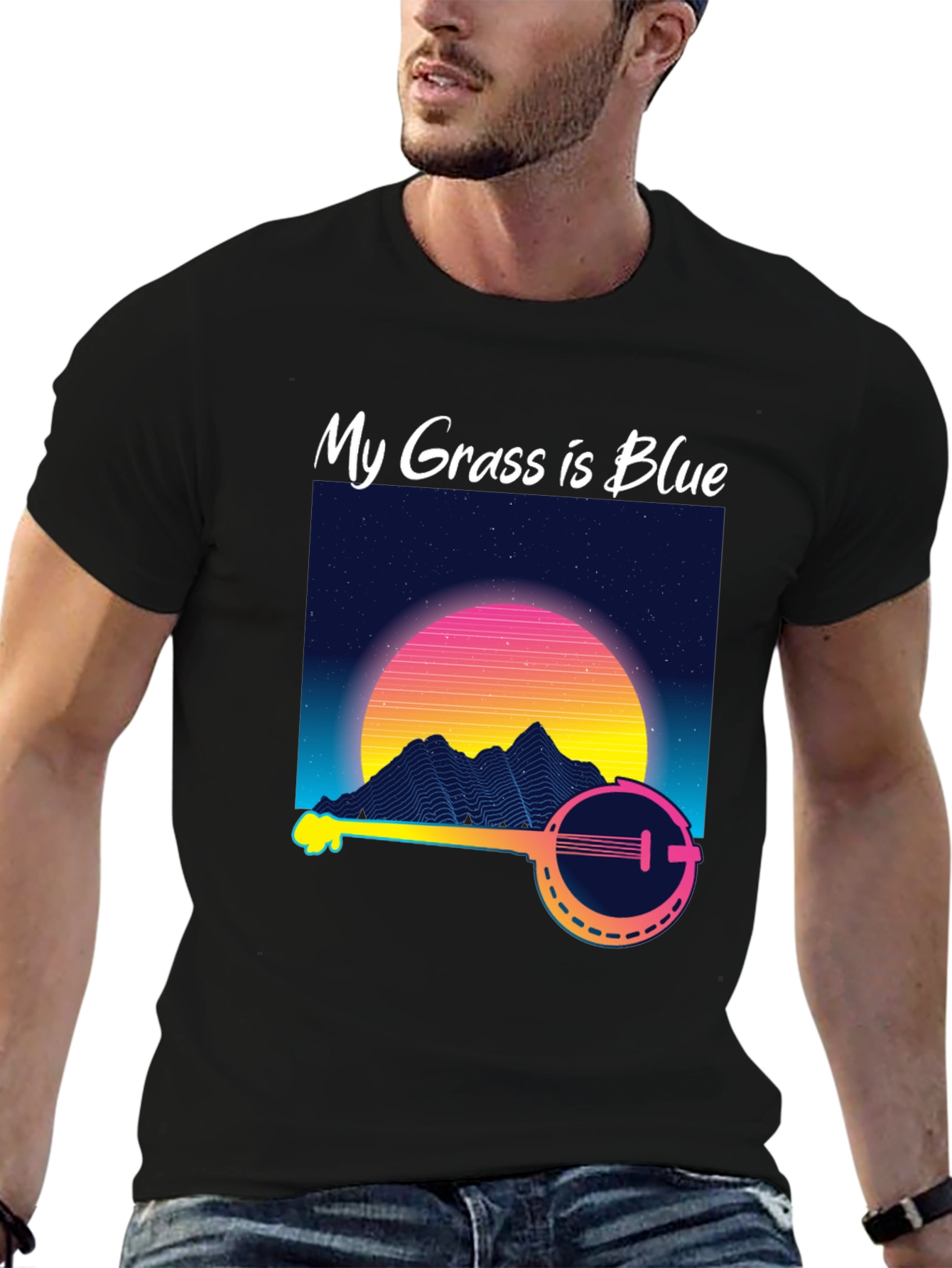 My Grass is Blue Retro Banjo T-Shirt