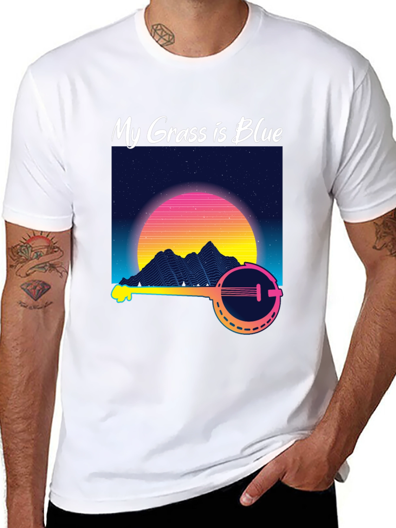 My Grass is Blue Retro Banjo T-Shirt