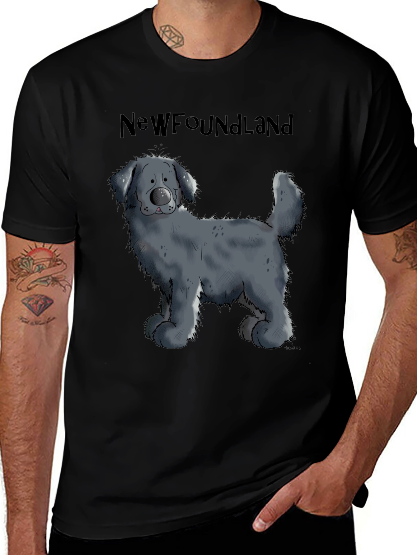 Newfoundland Dog Cartoon Graphic T-Shirt