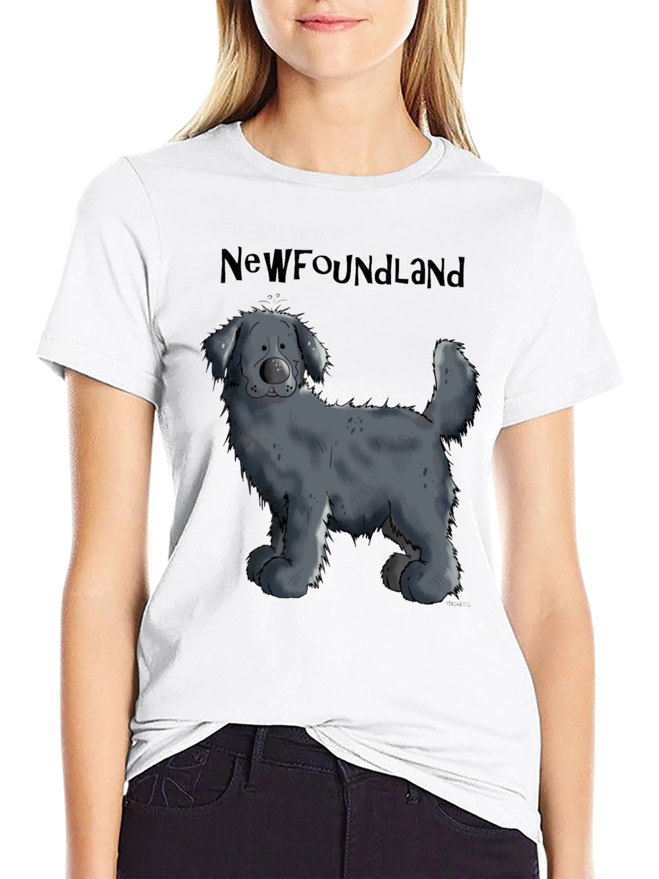 Newfoundland Dog Cartoon Graphic T-Shirt