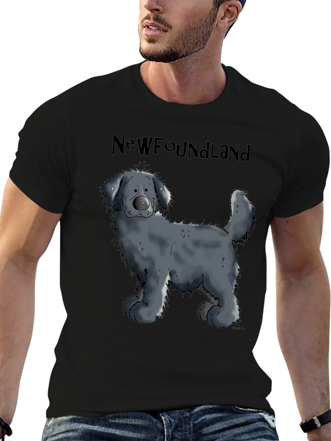 Newfoundland Dog Cartoon Graphic T-Shirt