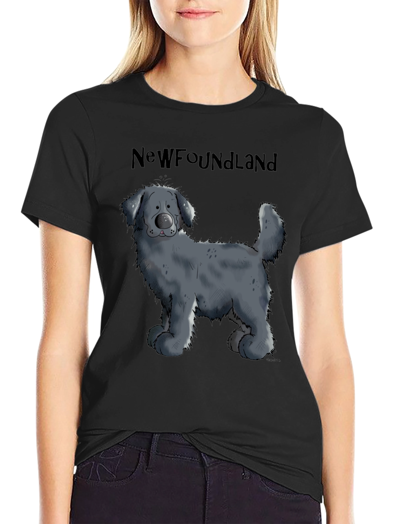 Newfoundland Dog Cartoon Graphic T-Shirt