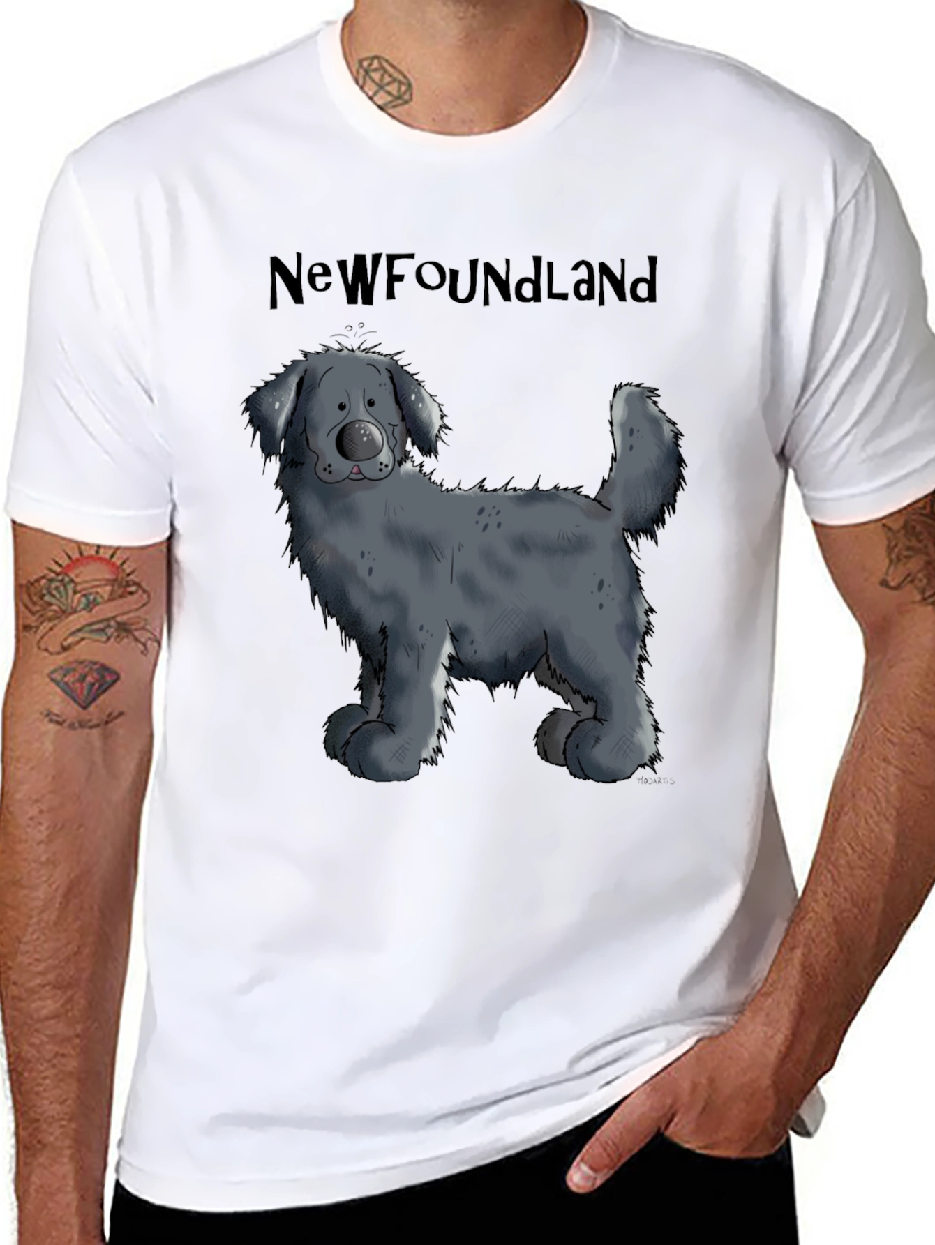 Newfoundland Dog Cartoon Graphic T-Shirt