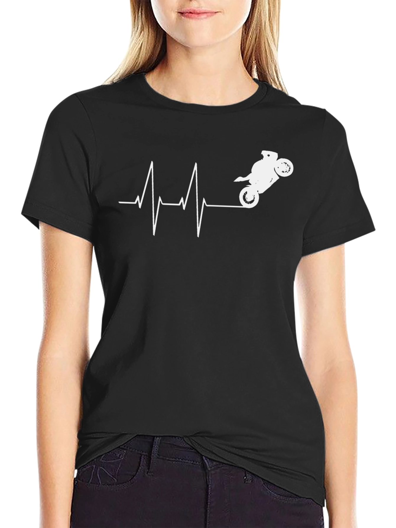 Motorcycle Heartbeat Graphic Tee - Black