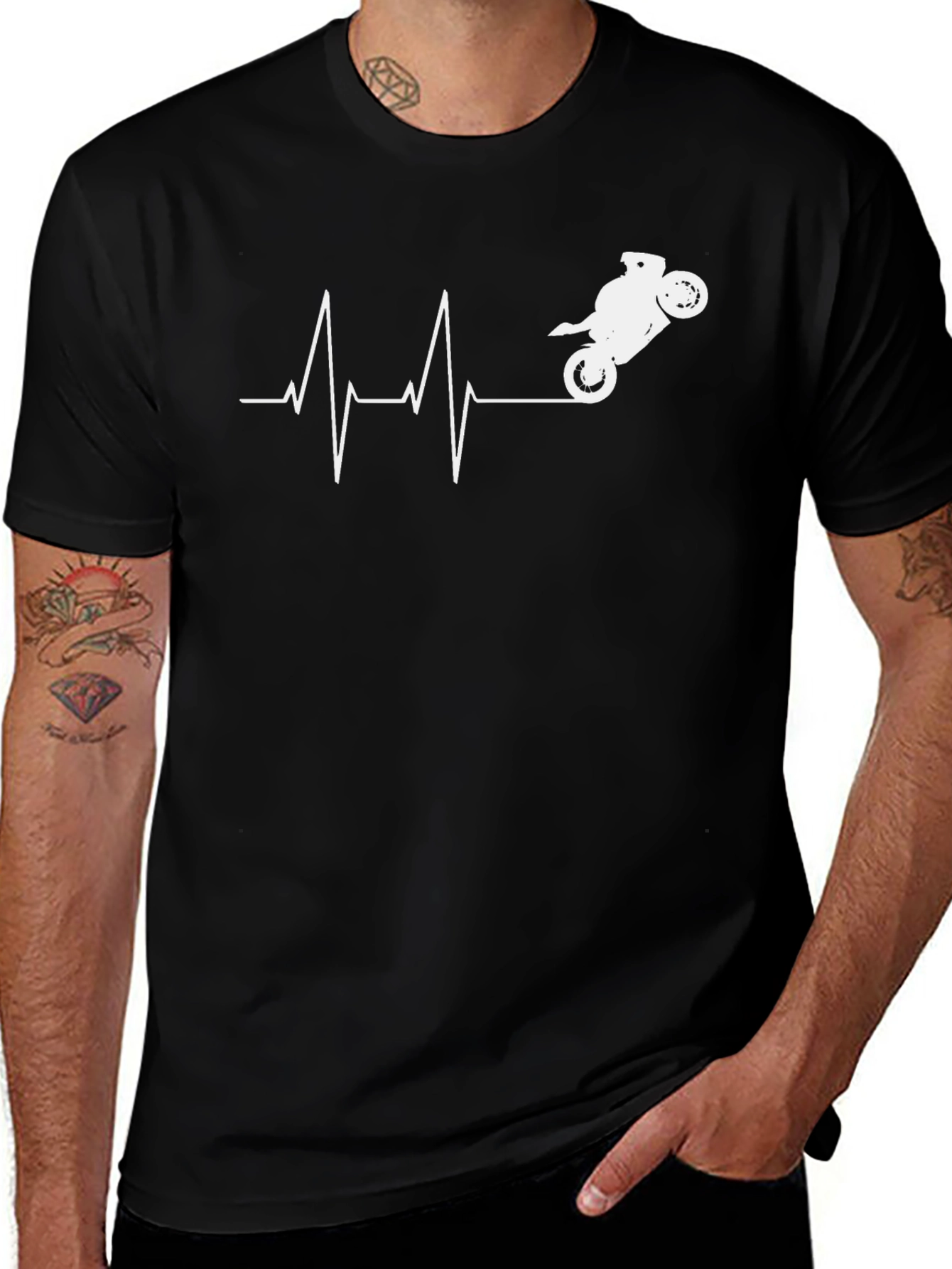 Motorcycle Heartbeat Graphic Tee - Black