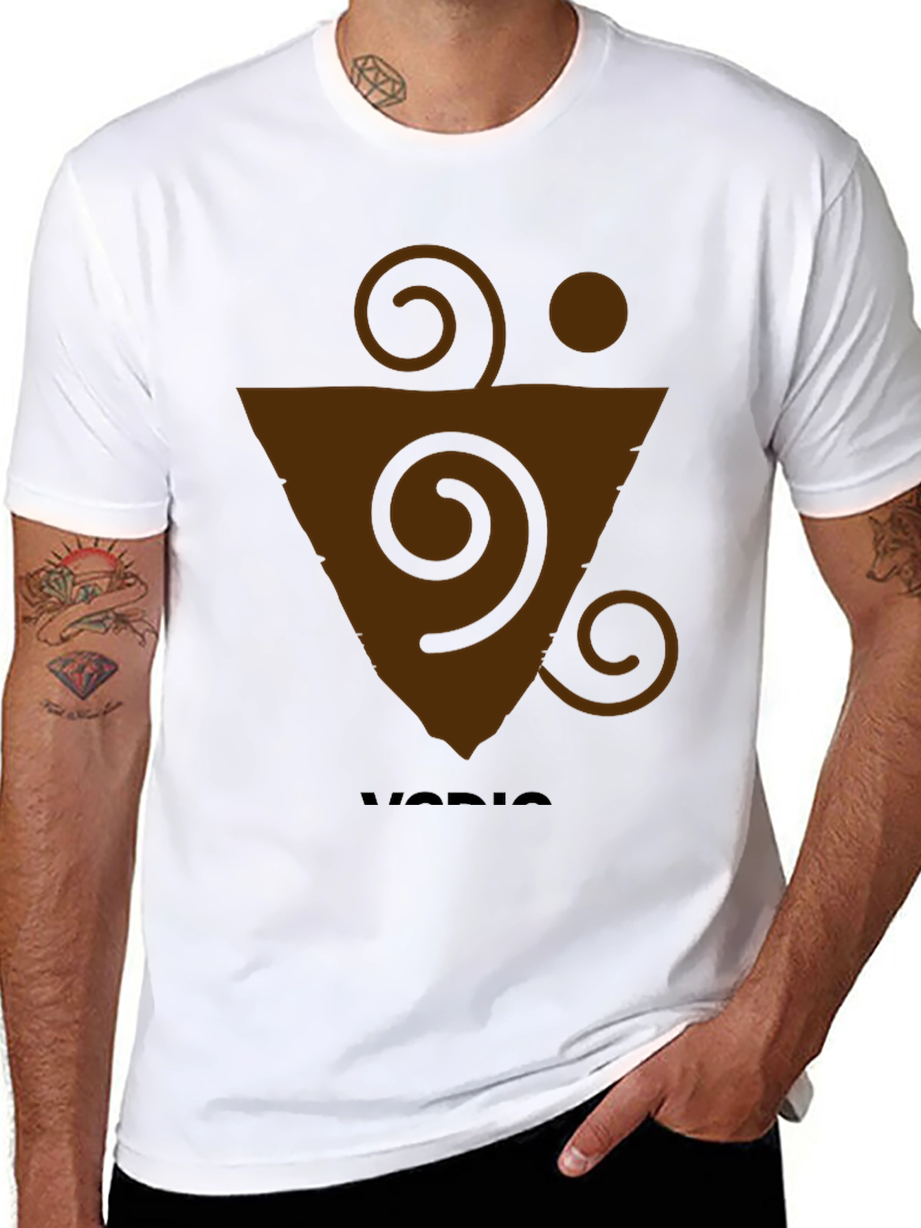 Geometric Brown Graphic Print Black T-Shirt