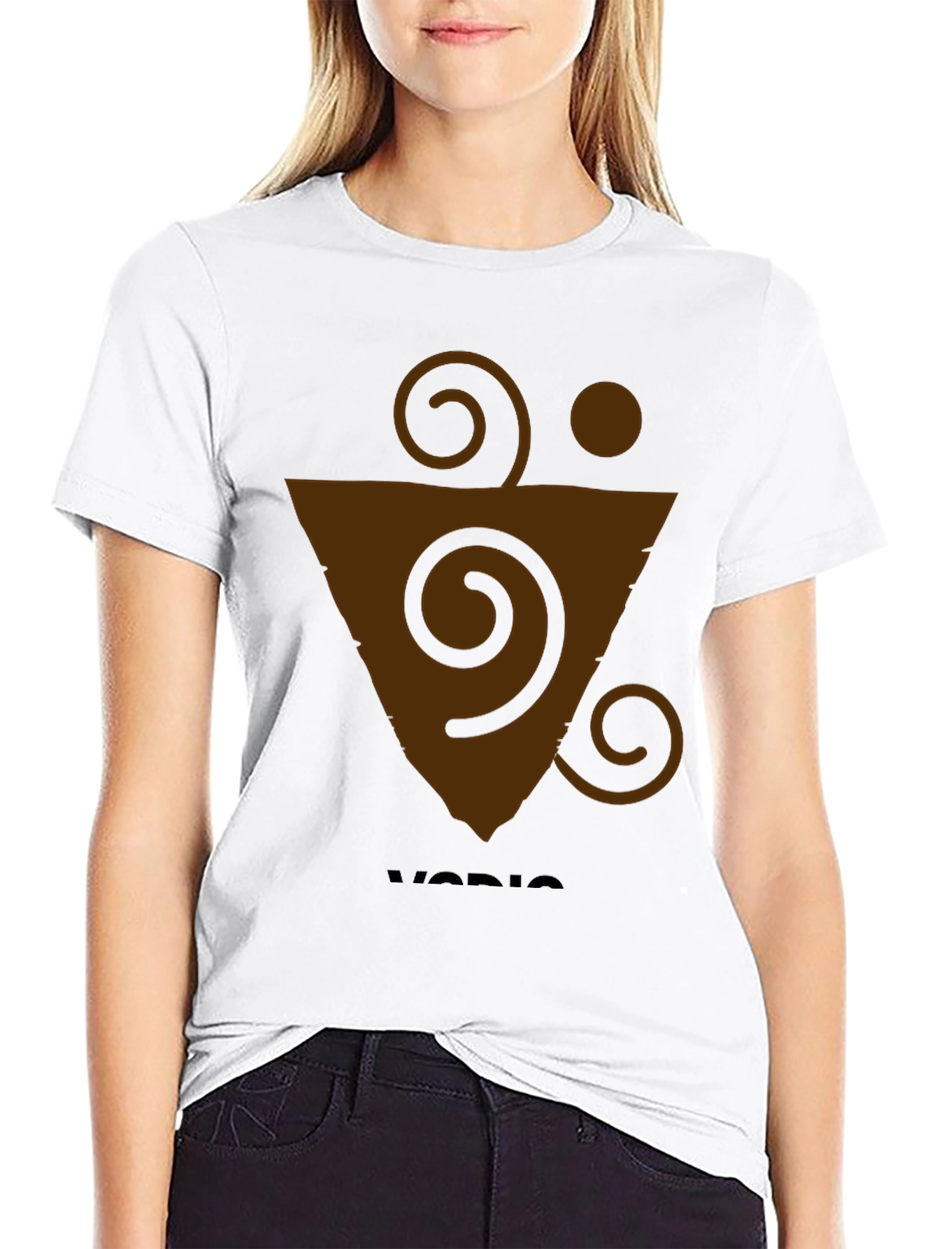 Geometric Brown Graphic Print Black T-Shirt