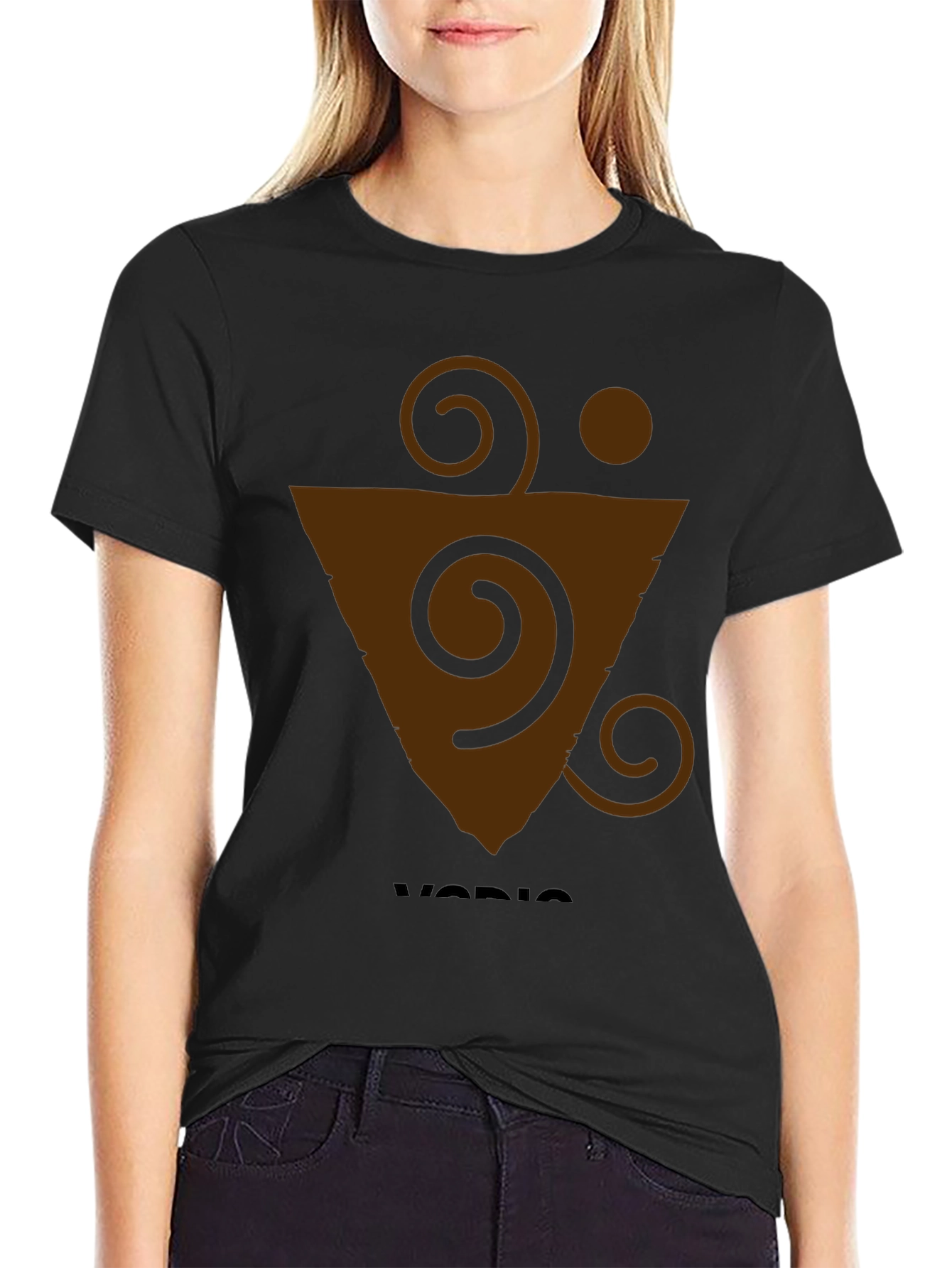Geometric Brown Graphic Print Black T-Shirt