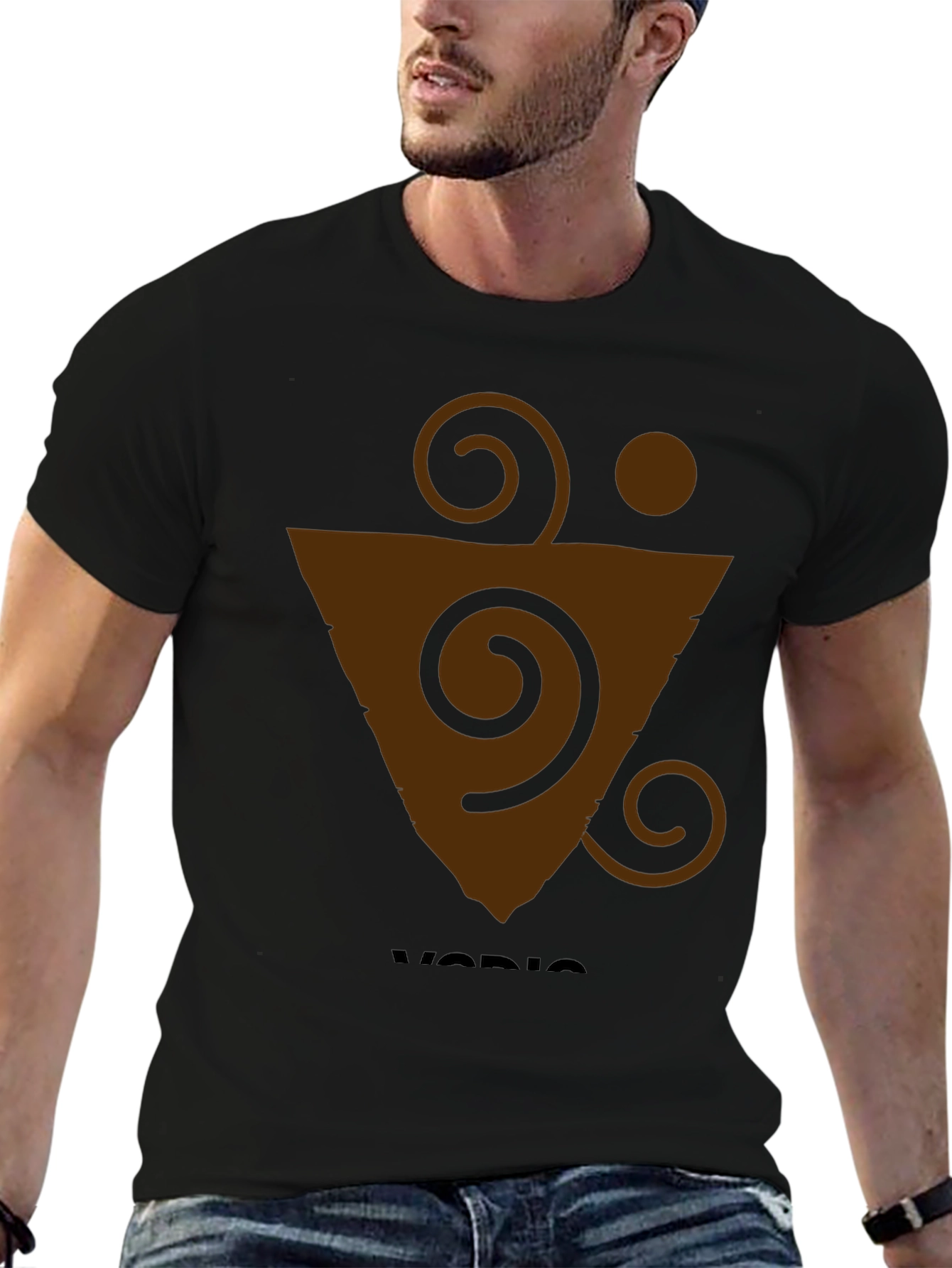 Geometric Brown Graphic Print Black T-Shirt