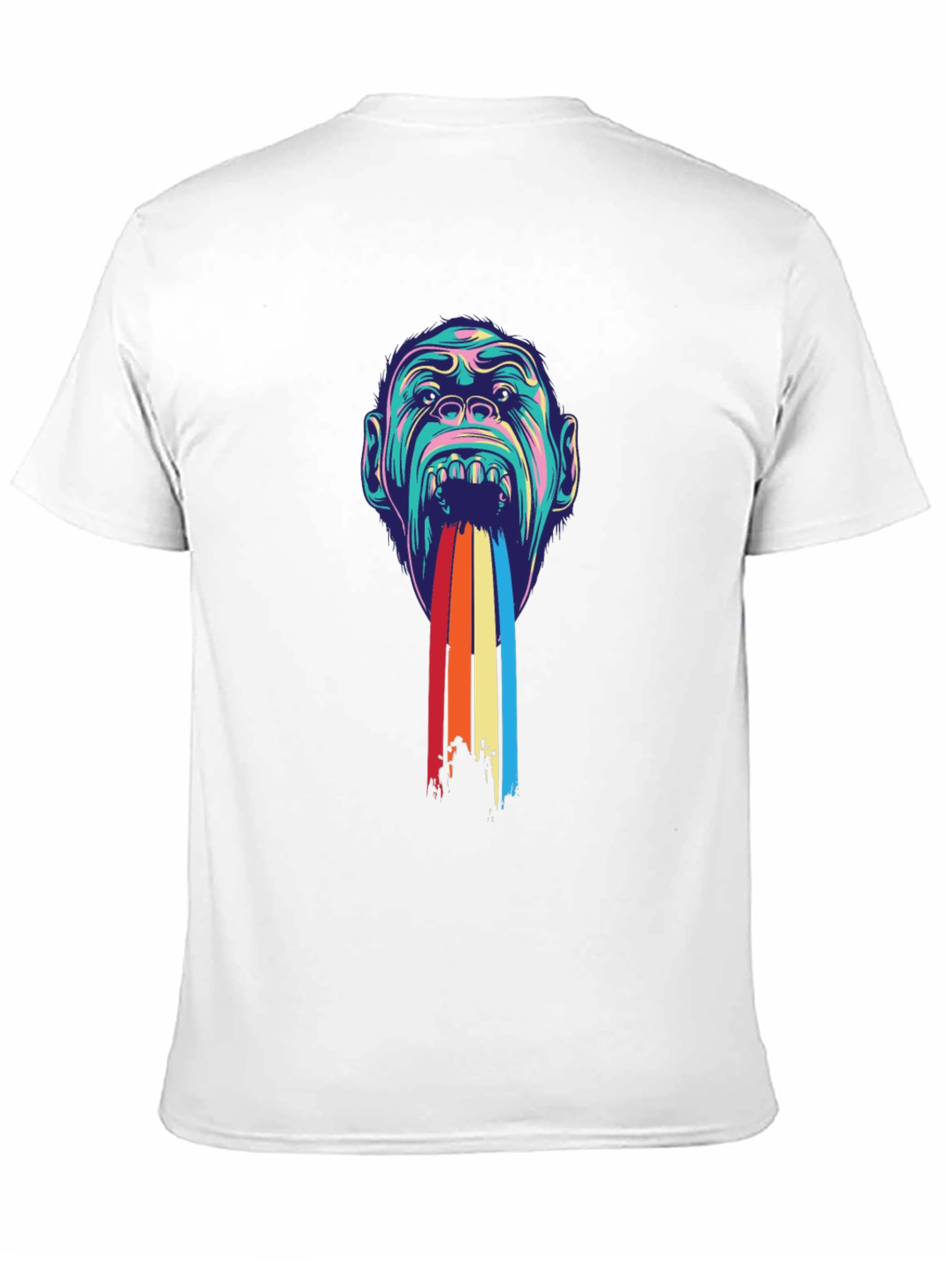 Psychedelic Monkey Rainbow Puke Graphic Tee - Black