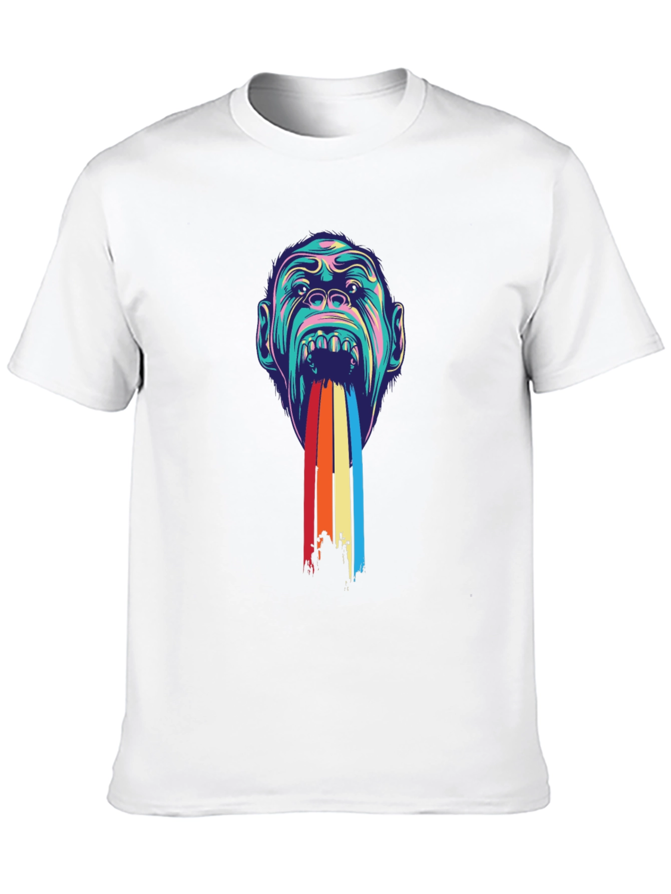 Psychedelic Monkey Rainbow Puke Graphic Tee - Black