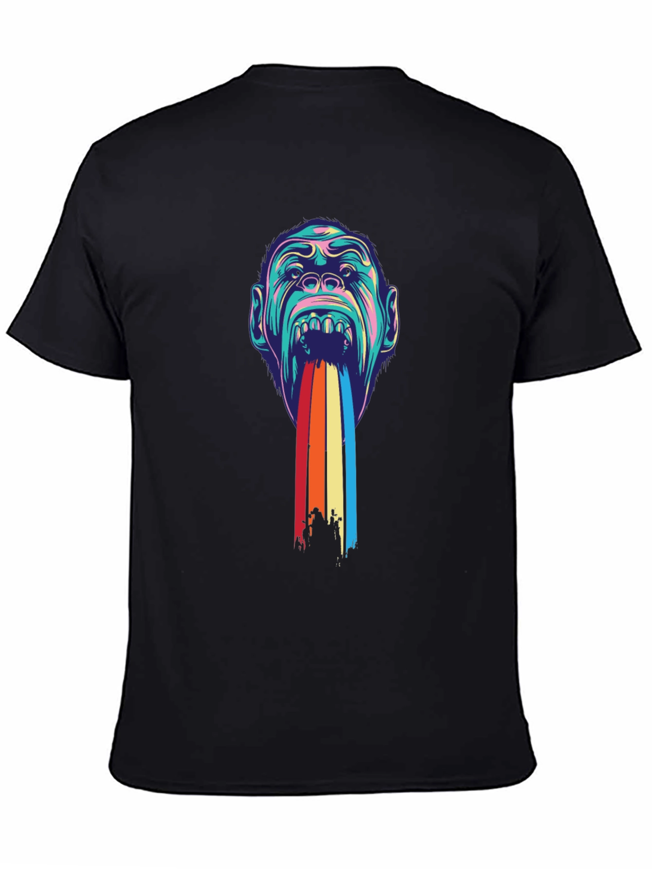Psychedelic Monkey Rainbow Puke Graphic Tee - Black