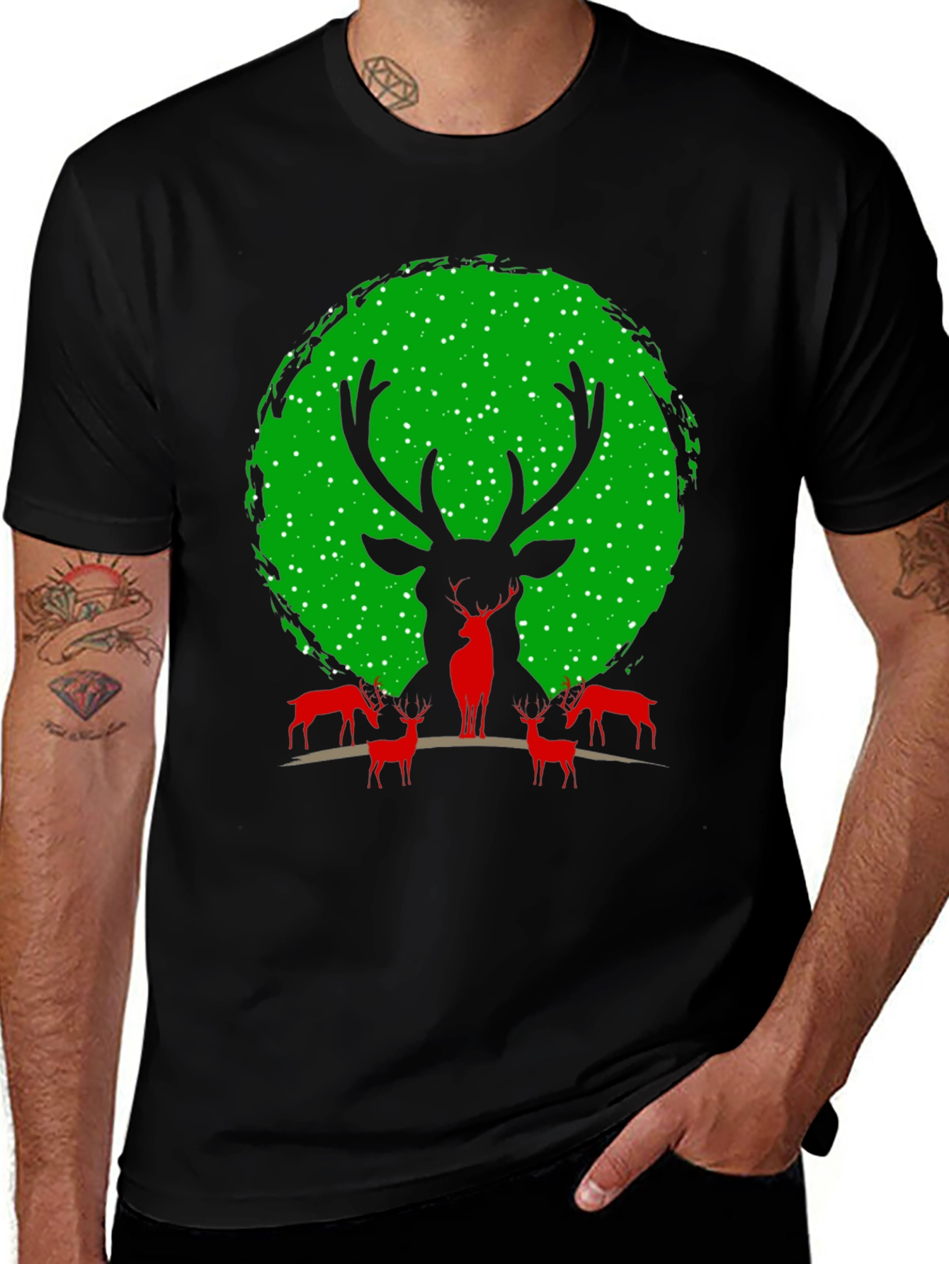 Reindeer Graphic Tee - Festive Christmas Shirt