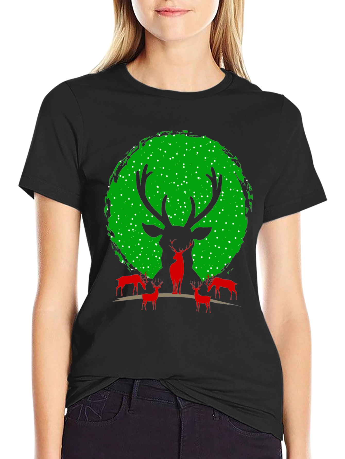 Reindeer Graphic Tee - Festive Christmas Shirt