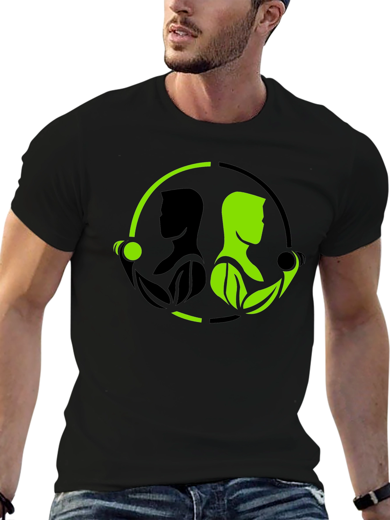 Nature Gym T-Shirt - Black Green Yin Yang Fitness