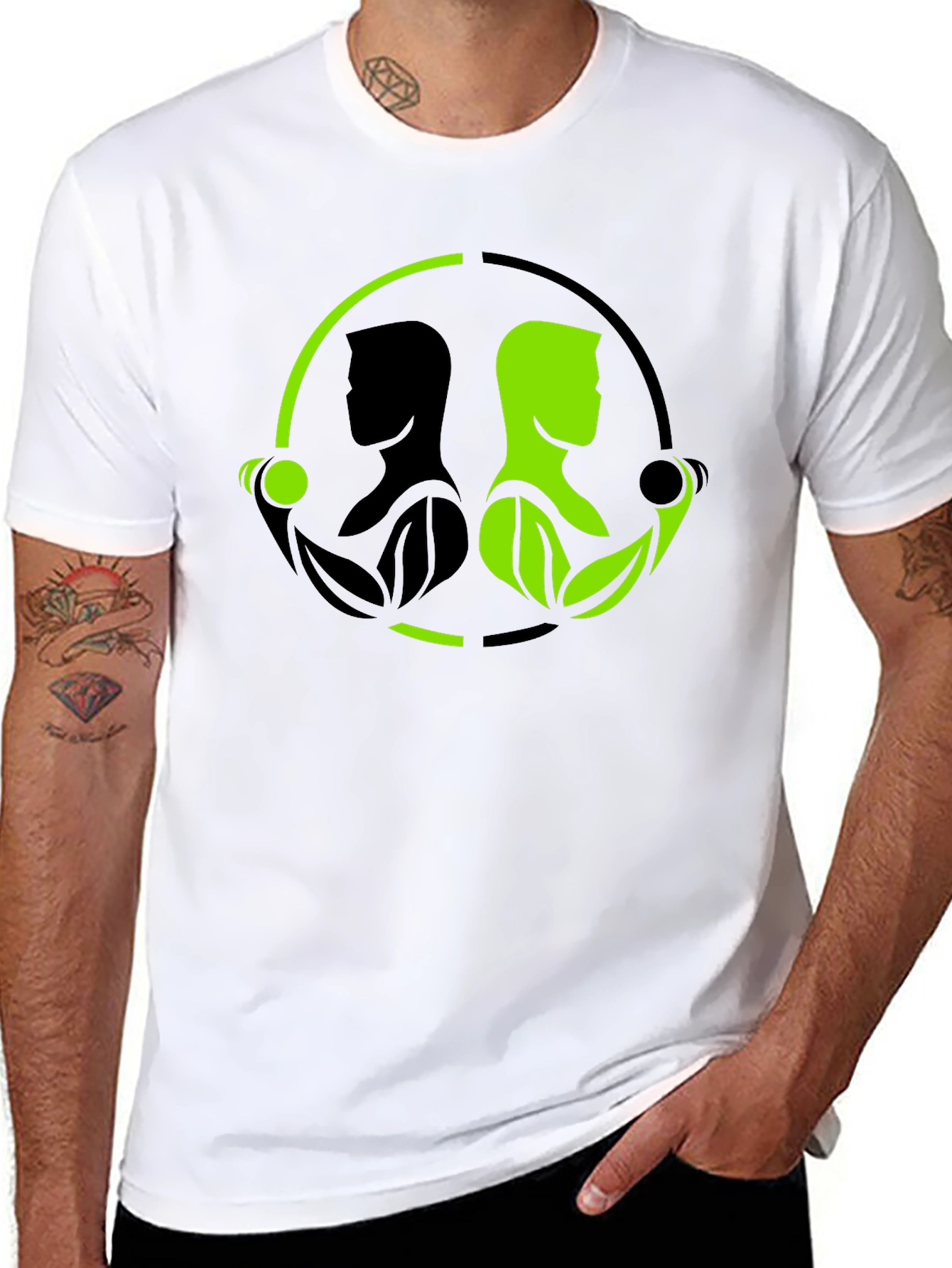Nature Gym T-Shirt - Black Green Yin Yang Fitness
