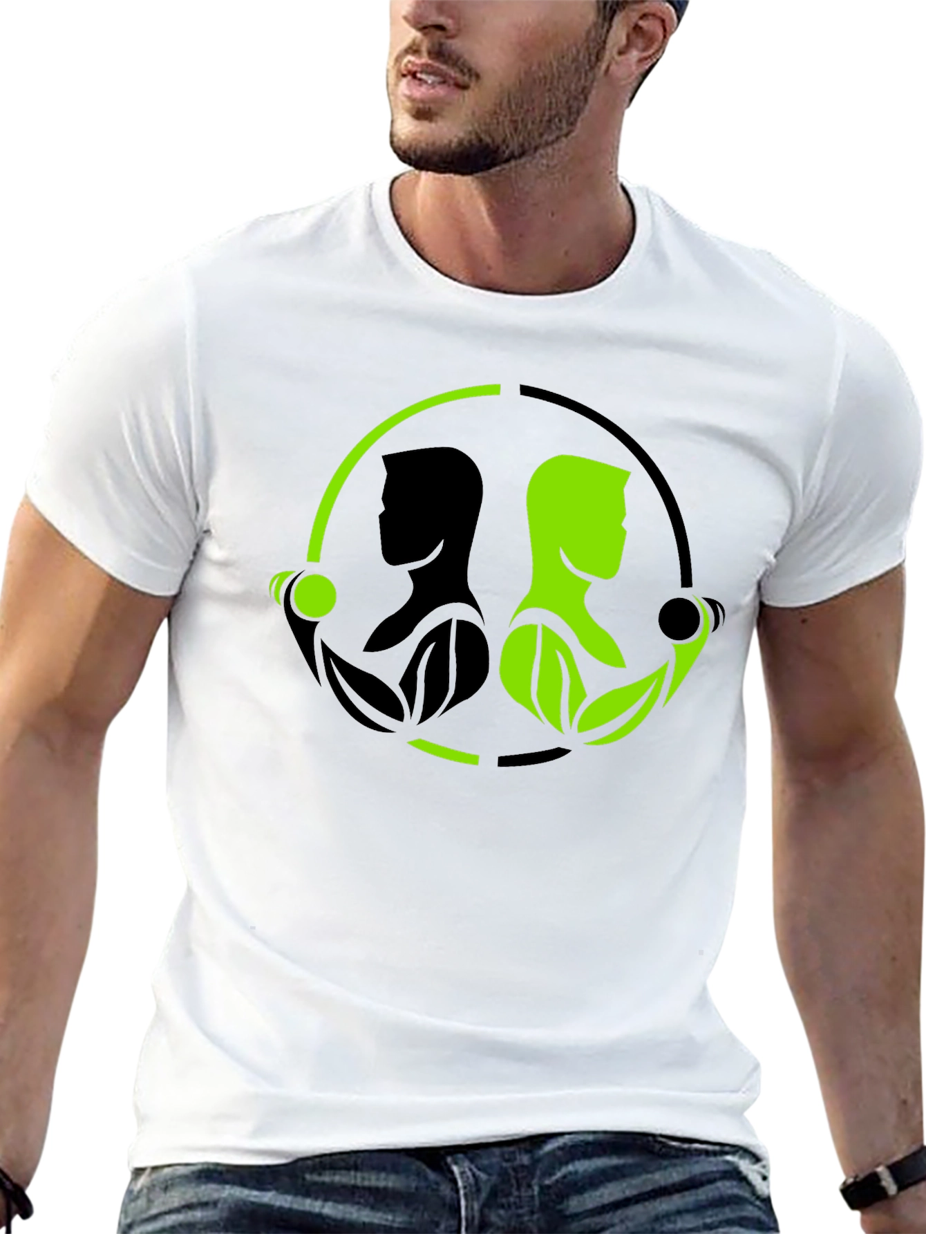 Nature Gym T-Shirt - Black Green Yin Yang Fitness