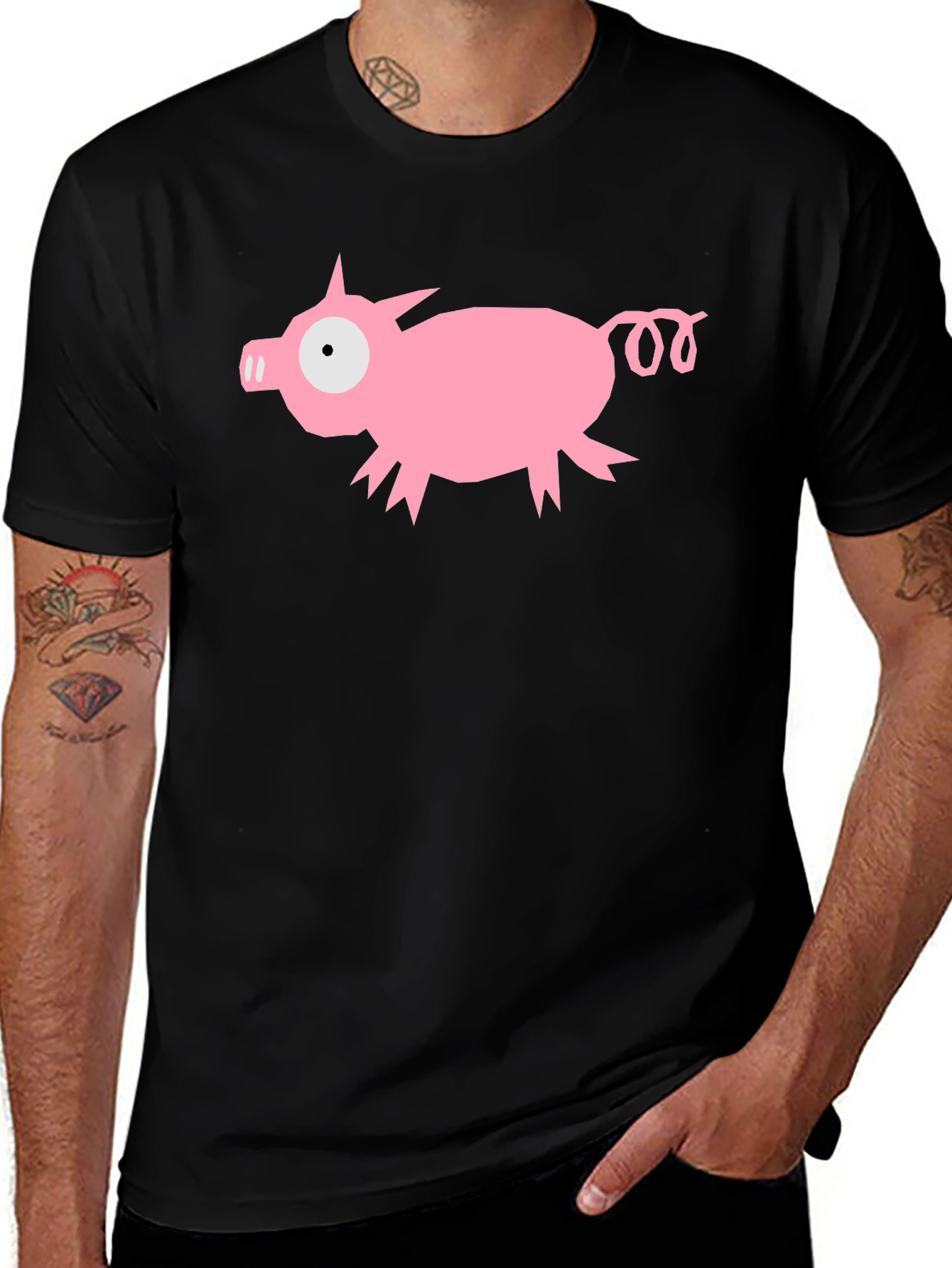 Funny Pig Graphic Black T-Shirt - Unisex