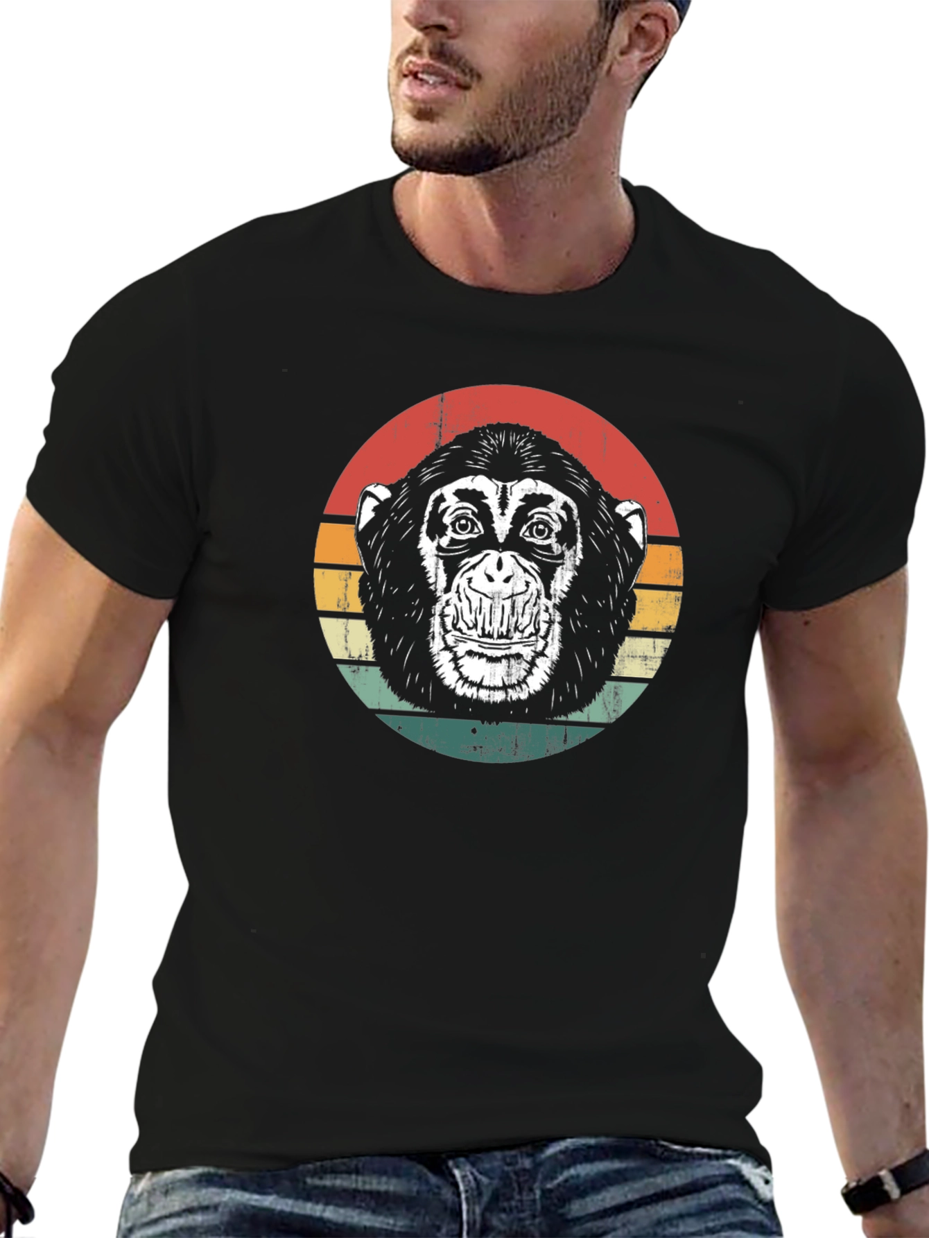 Retro Monkey Graphic Tee - Classic Black T-Shirt