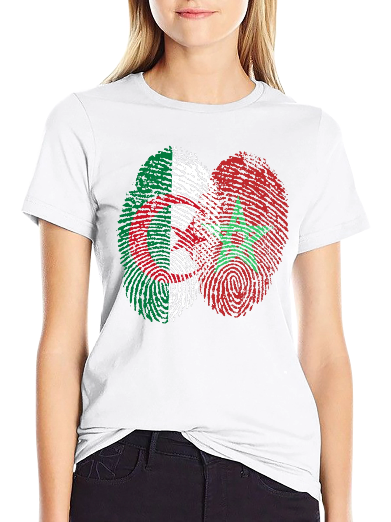 Algeria Morocco Fingerprint Flag Graphic T-Shirt