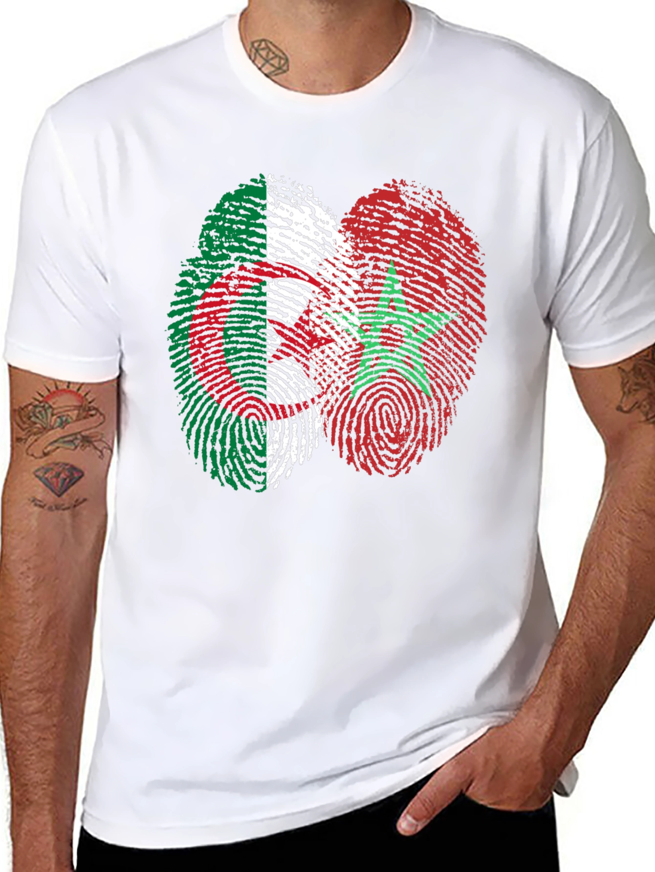 Algeria Morocco Fingerprint Flag Graphic T-Shirt