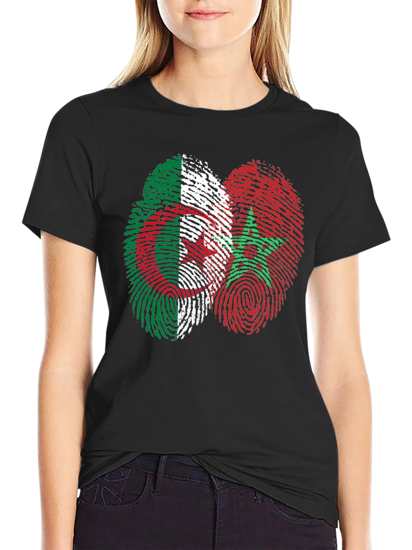 Algeria Morocco Fingerprint Flag Graphic T-Shirt