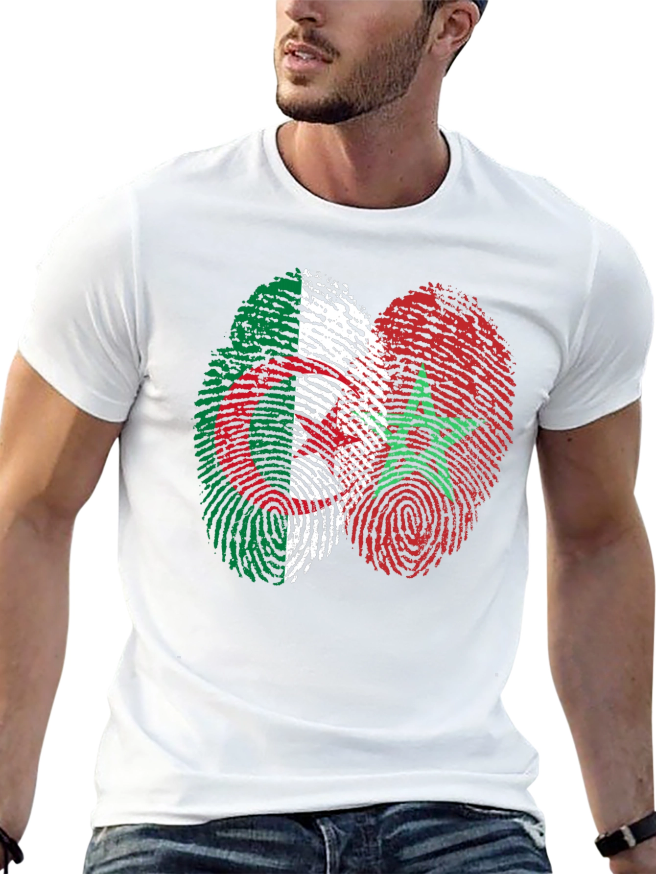 Algeria Morocco Fingerprint Flag Graphic T-Shirt