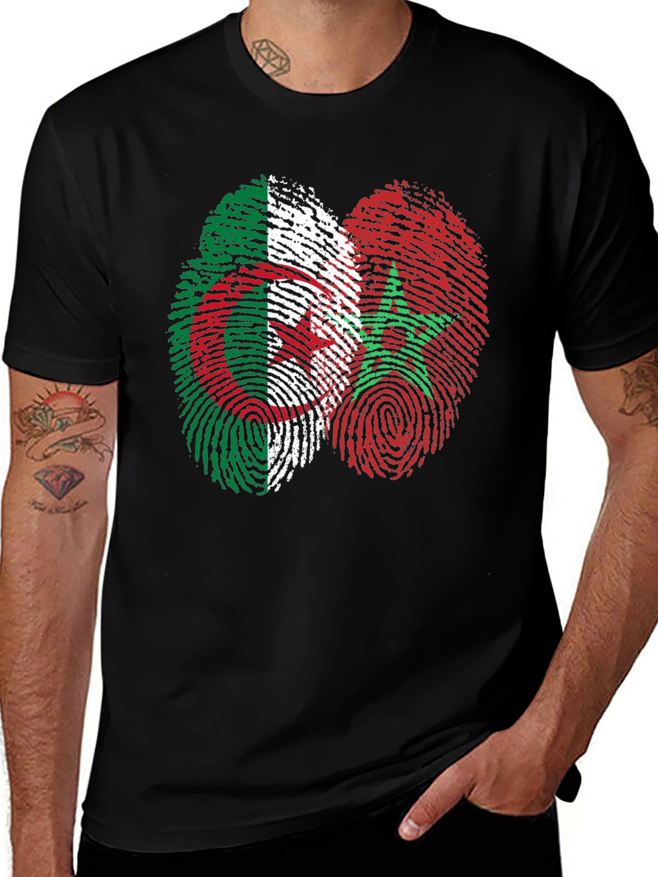 Algeria Morocco Fingerprint Flag Graphic T-Shirt