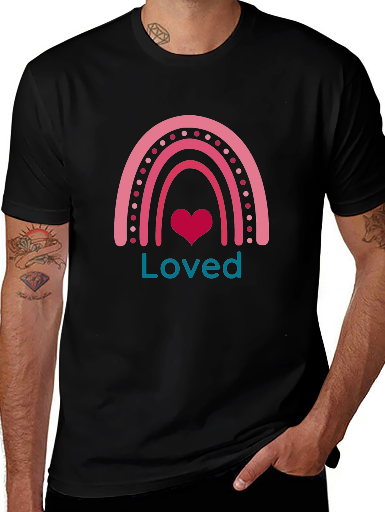 Loved Rainbow Heart Graphic T-Shirt