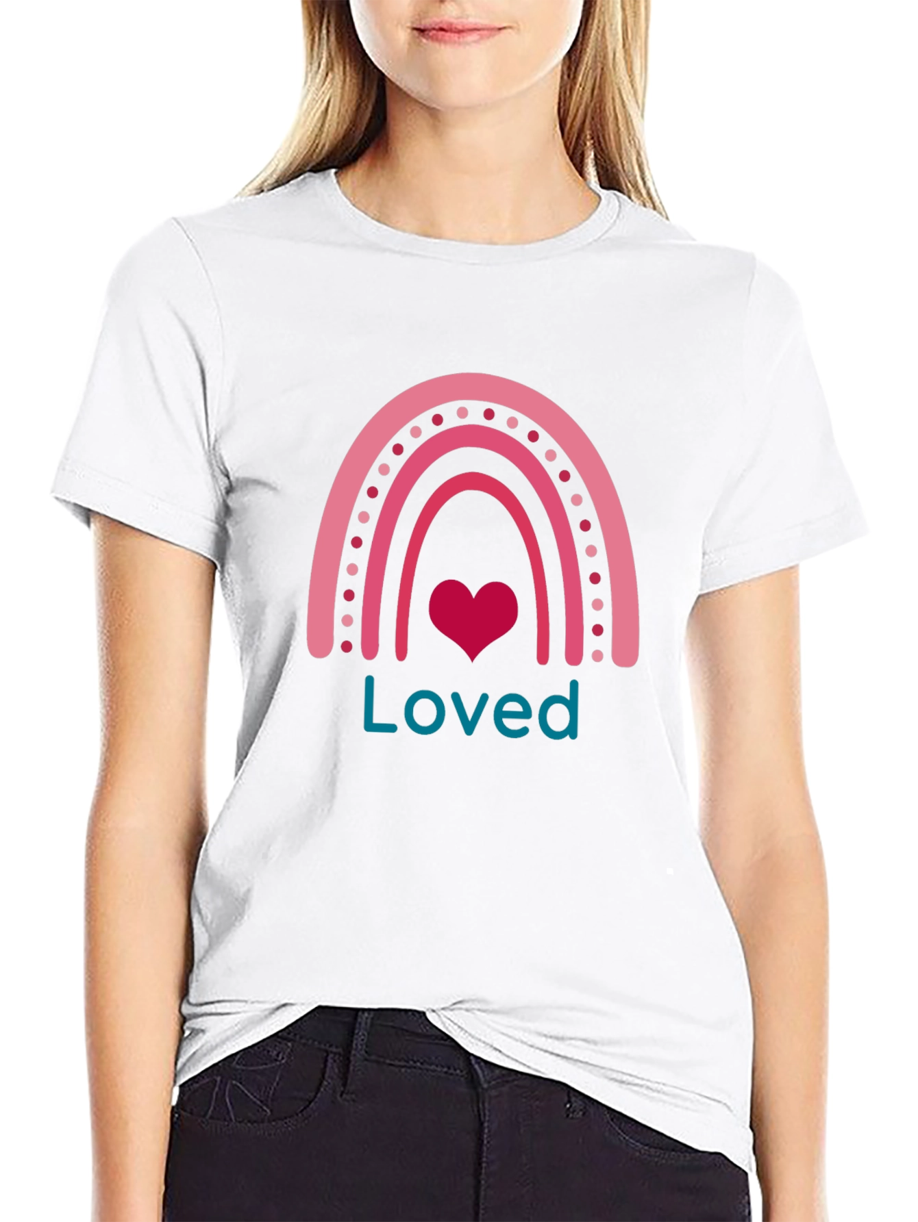 Loved Rainbow Heart Graphic T-Shirt