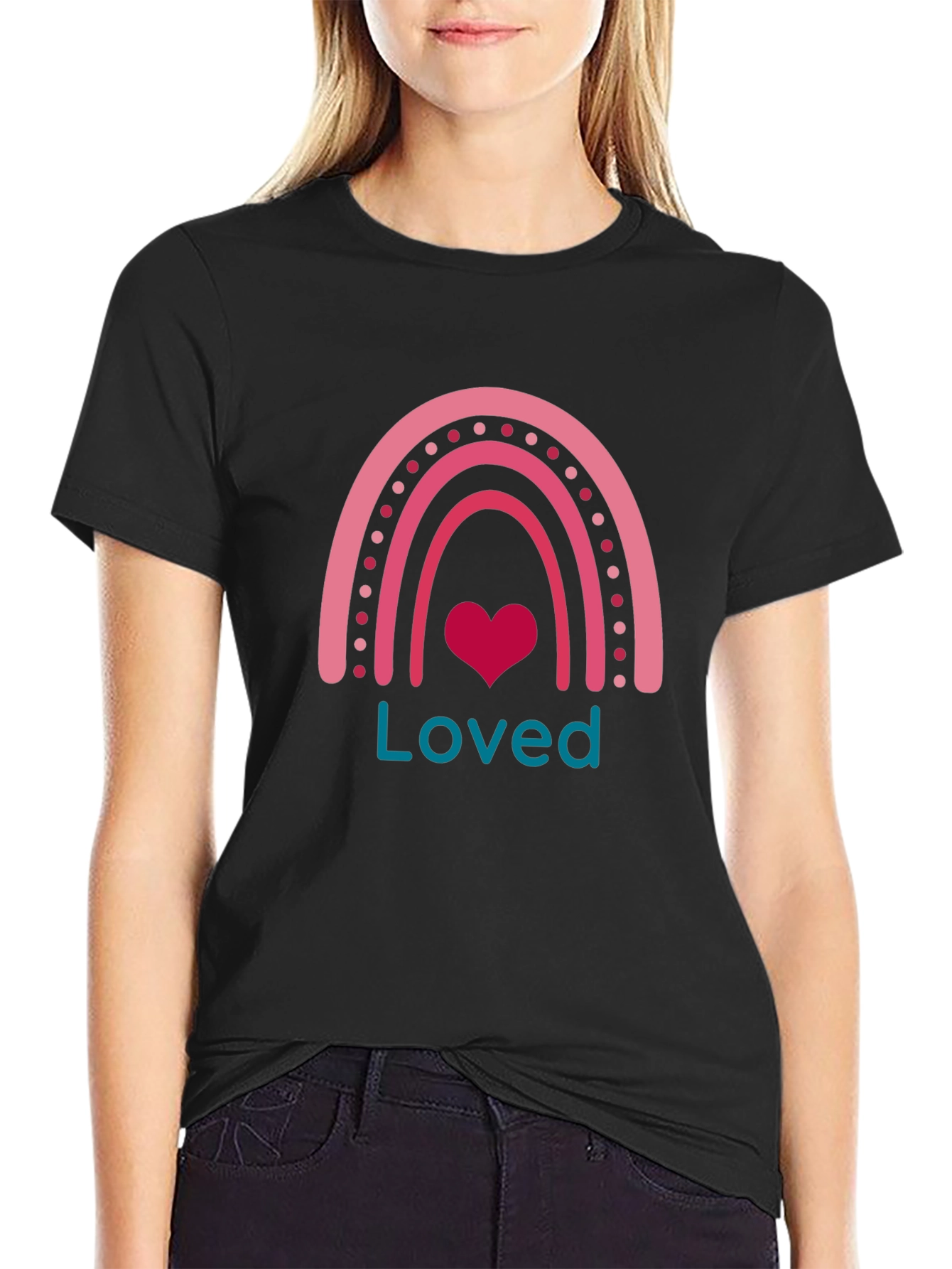 Loved Rainbow Heart Graphic T-Shirt