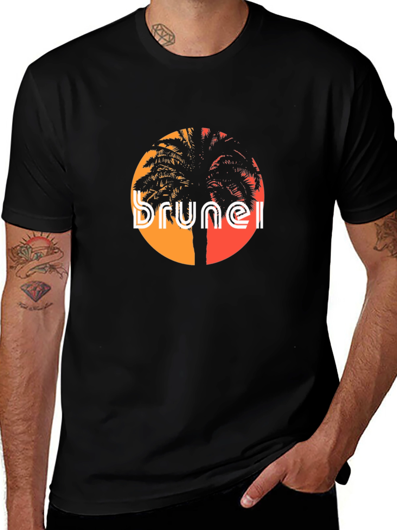 Brunei Sunset Graphic Tee - Black Cotton T-Shirt