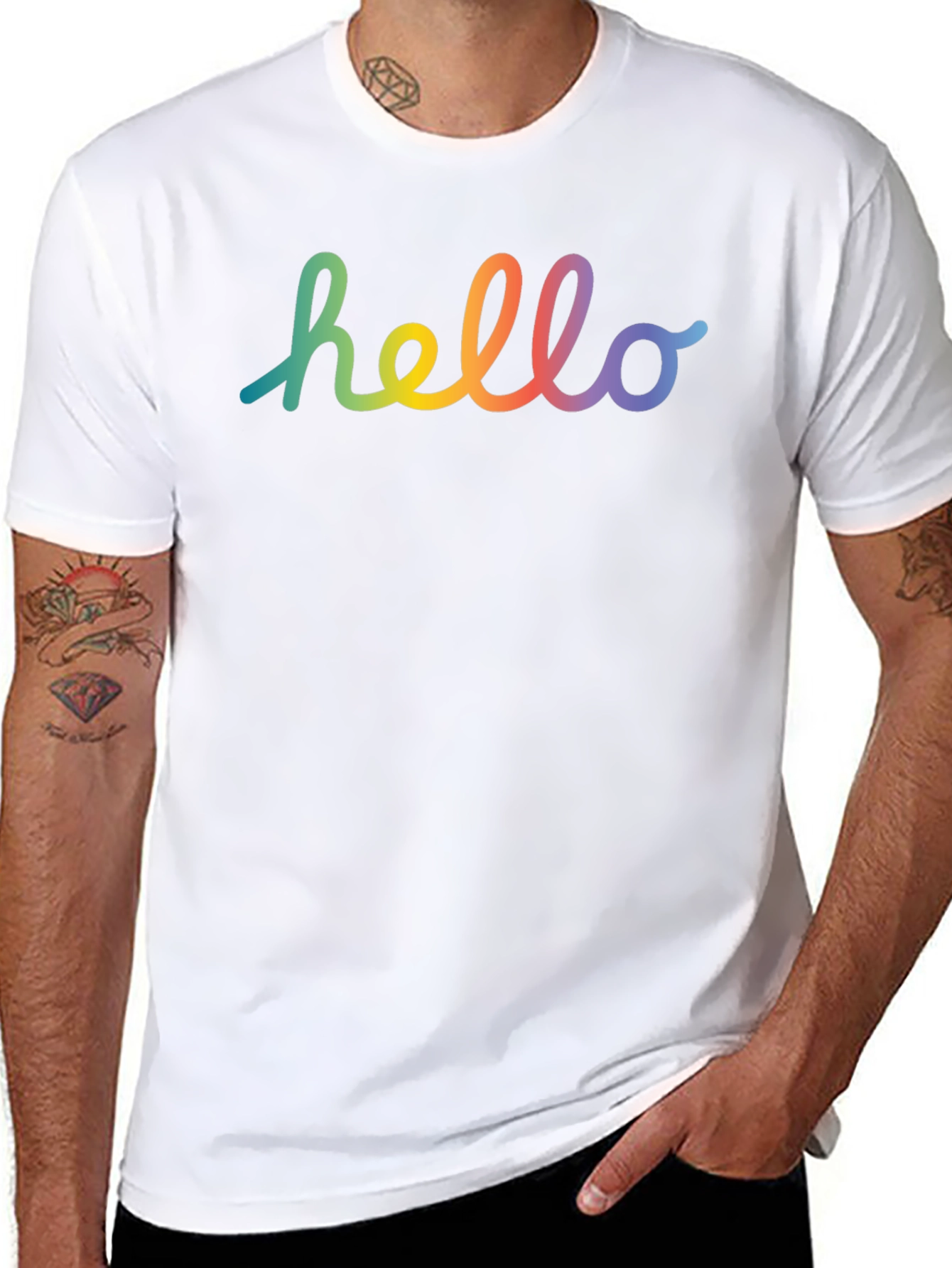 Rainbow Hello Graphic Black T-Shirt
