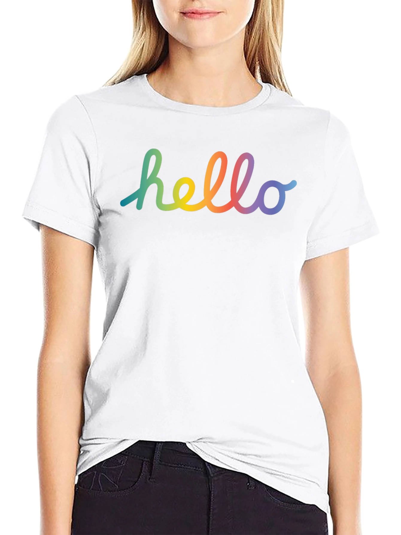 Rainbow Hello Graphic Black T-Shirt