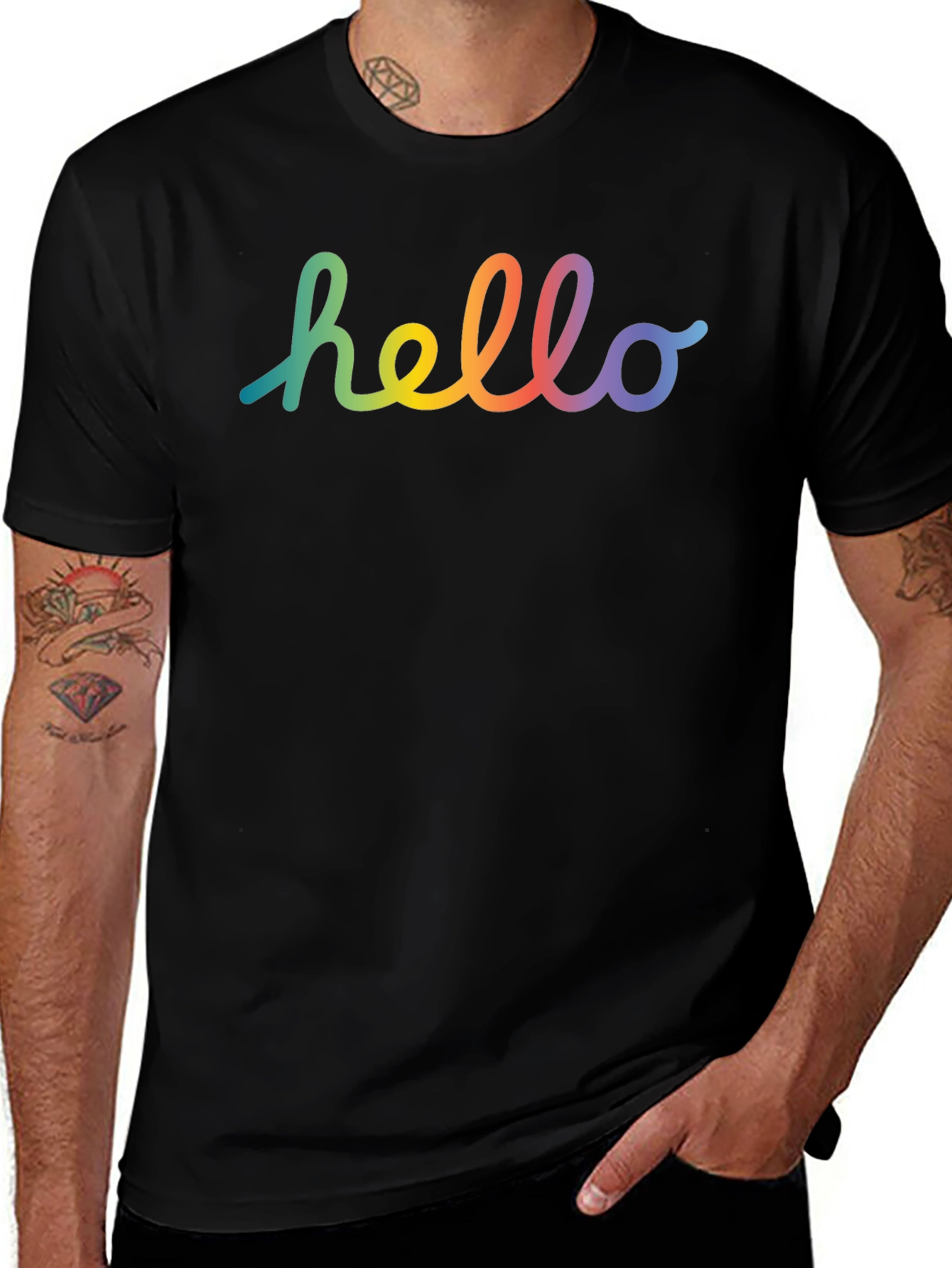 Rainbow Hello Graphic Black T-Shirt
