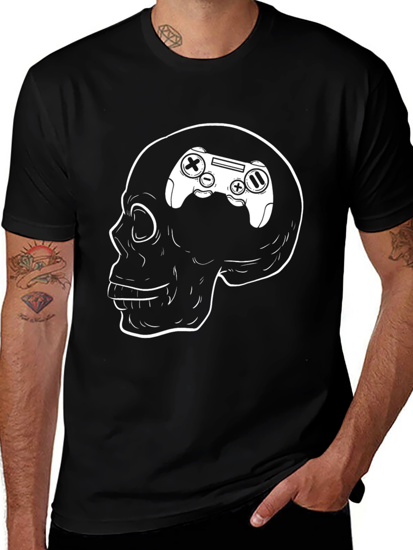 Gamer Brain Skull T-Shirt - Black