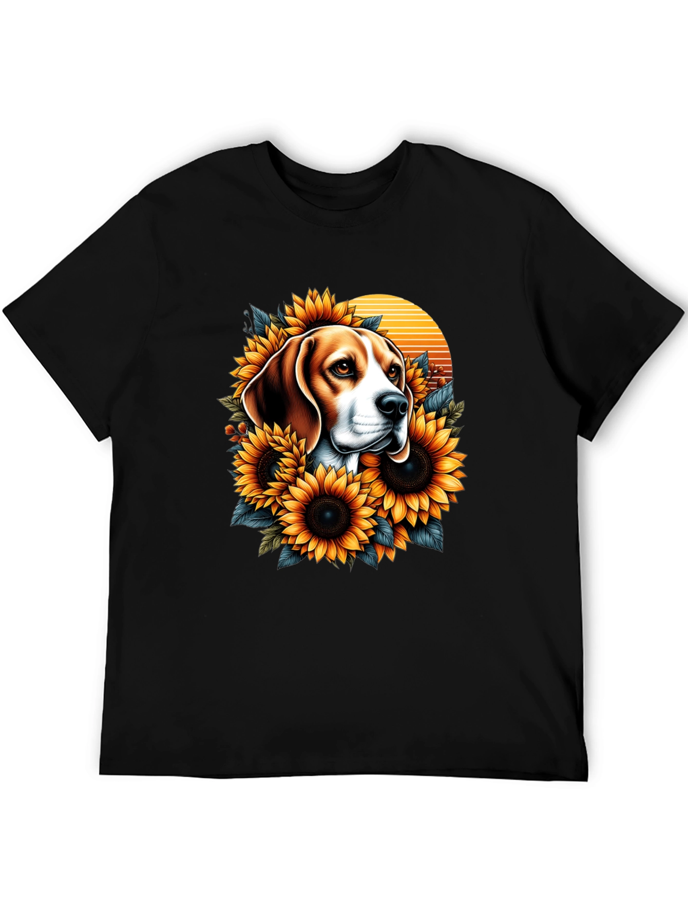 Dog and Sunflower Graphic T-Shirt