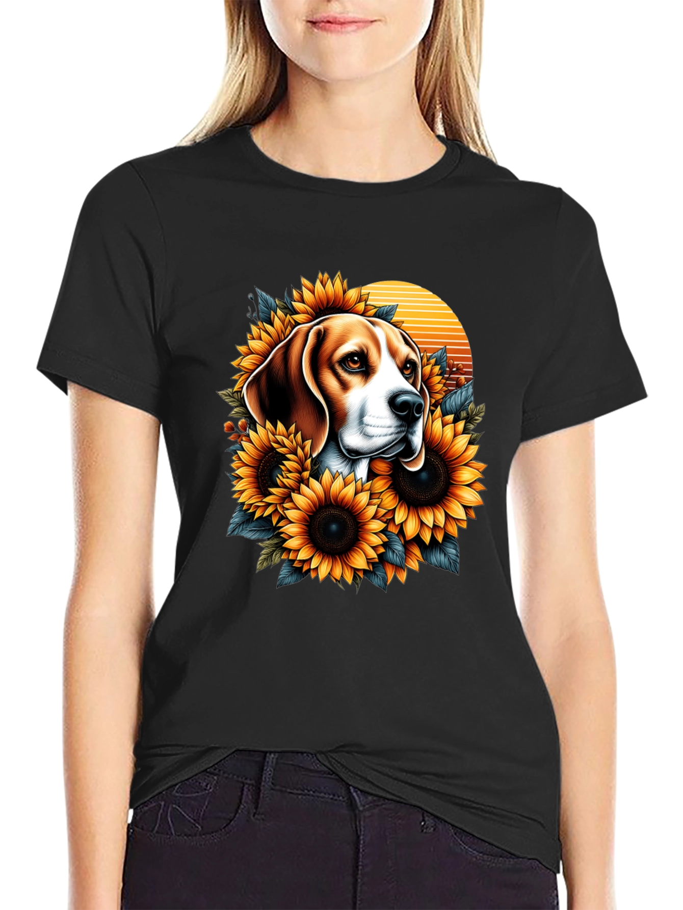 Dog and Sunflower Graphic T-Shirt