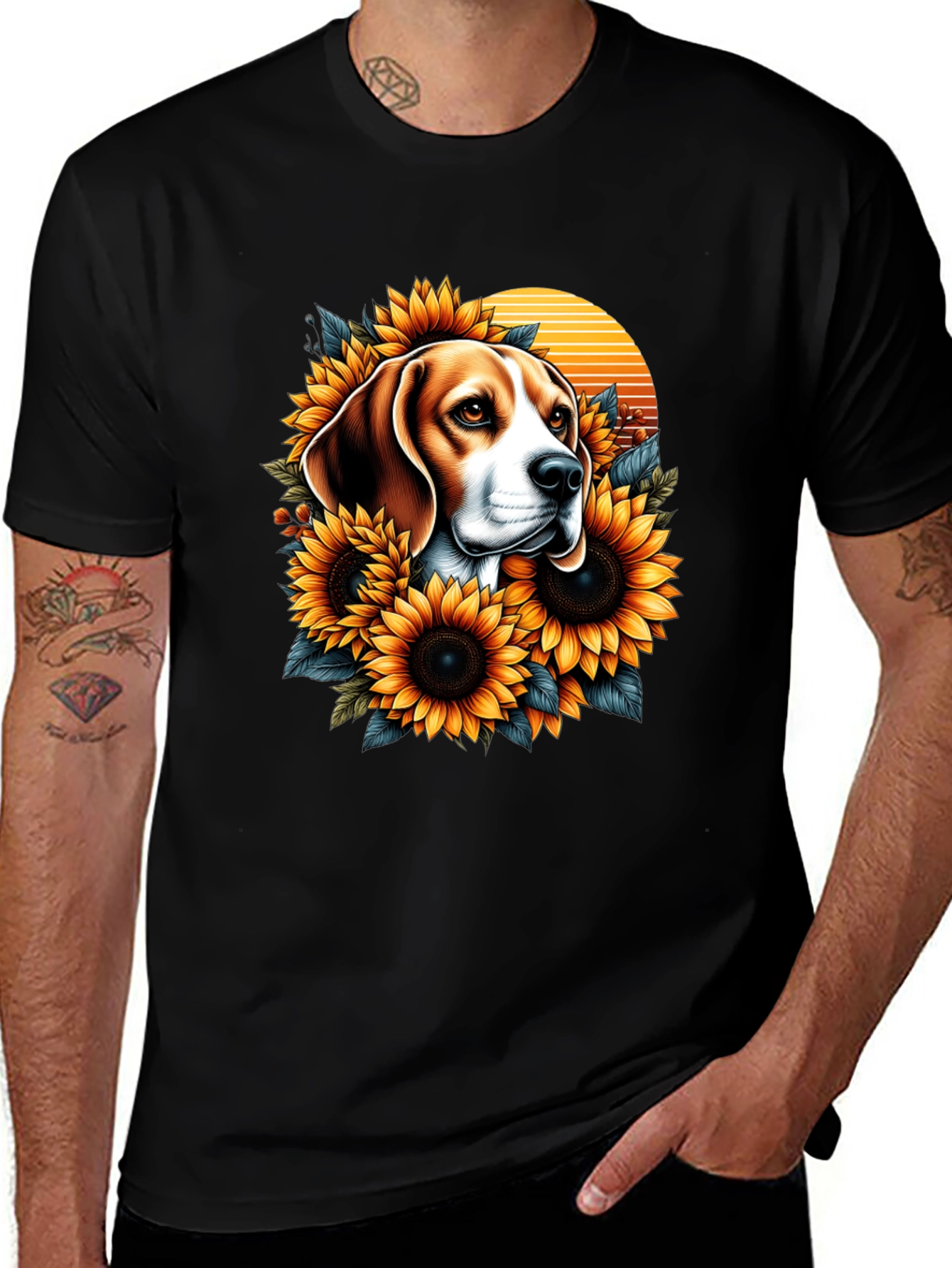 Dog and Sunflower Graphic T-Shirt