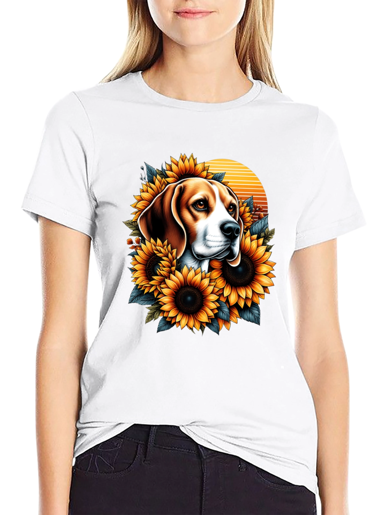 Dog and Sunflower Graphic T-Shirt