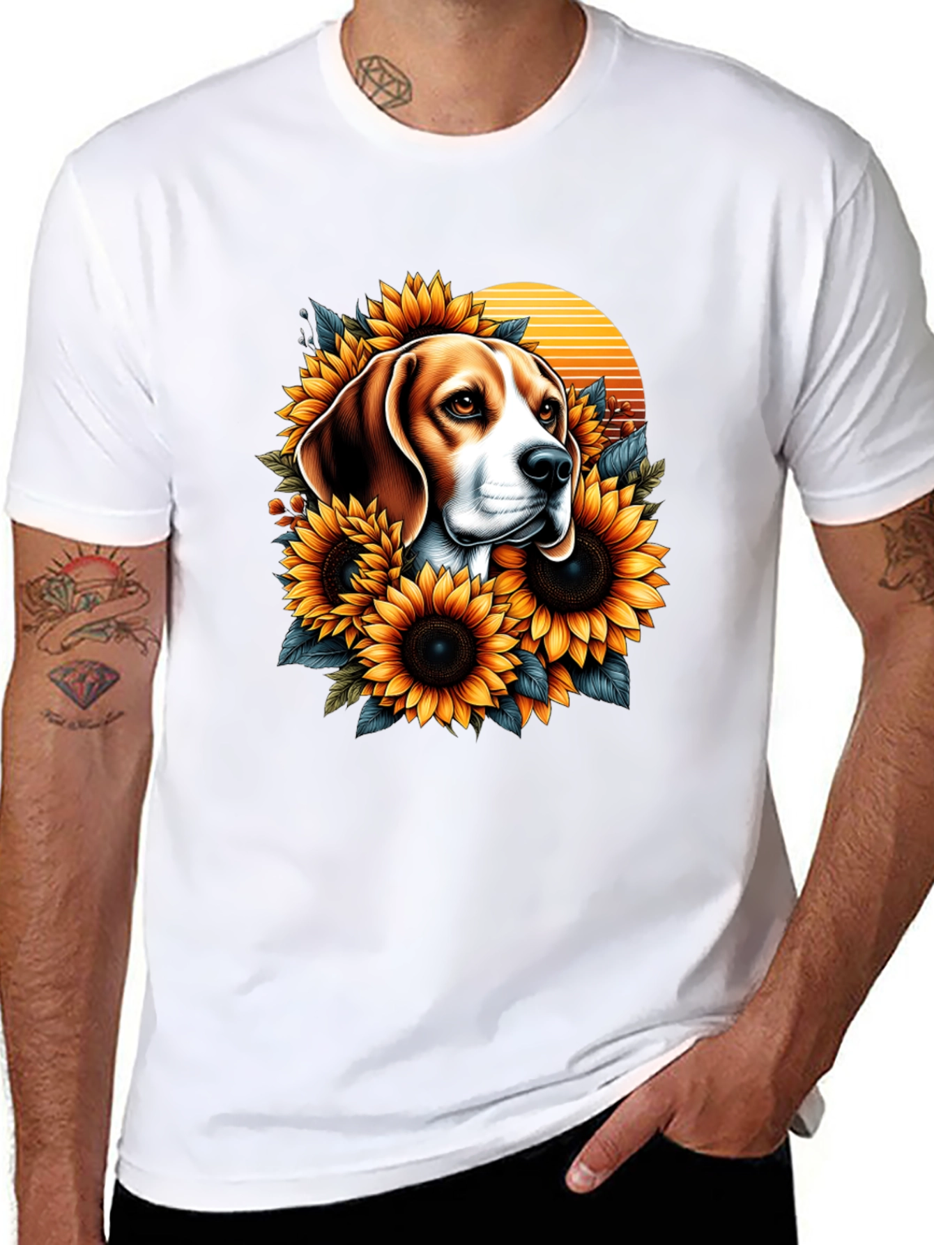 Dog and Sunflower Graphic T-Shirt