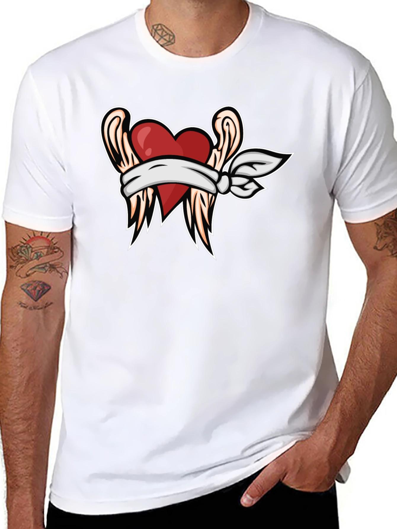 Heart & Wings Graphic Tee - Black Casual T-Shirt