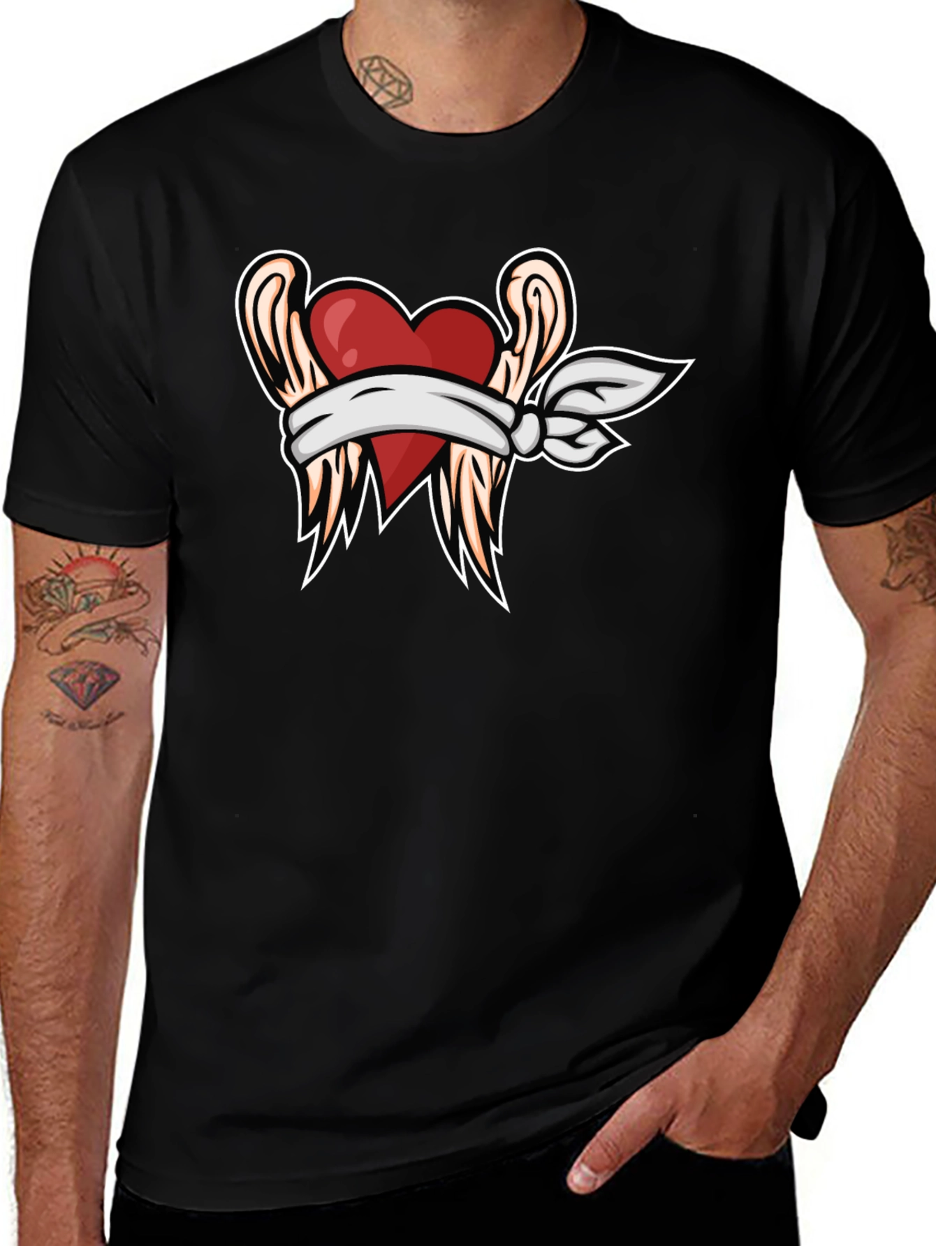 Heart & Wings Graphic Tee - Black Casual T-Shirt