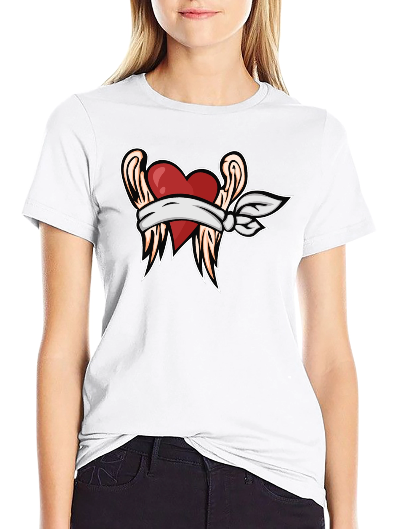 Heart & Wings Graphic Tee - Black Casual T-Shirt
