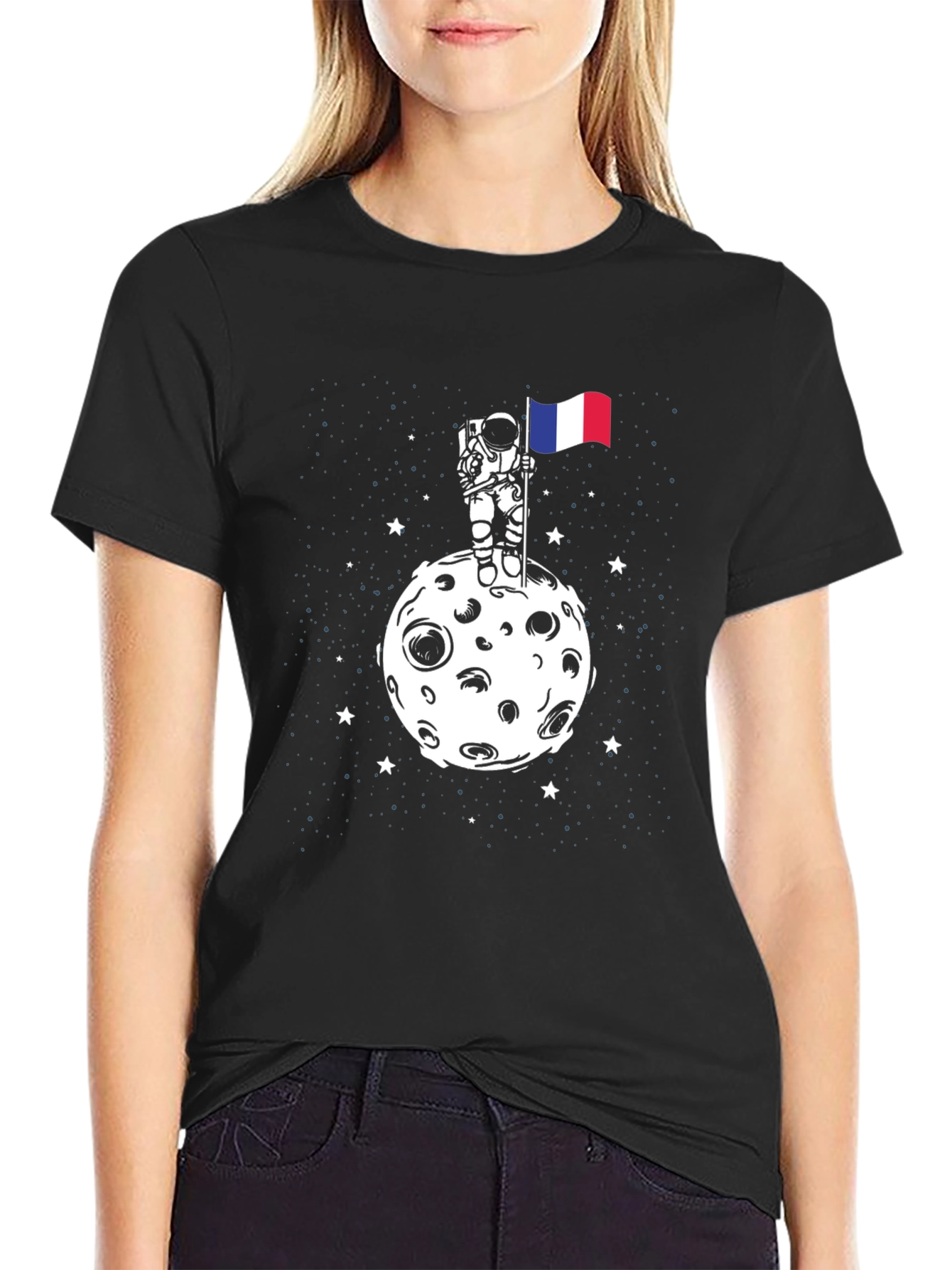 Astronaut Moon French Flag Graphic Tee