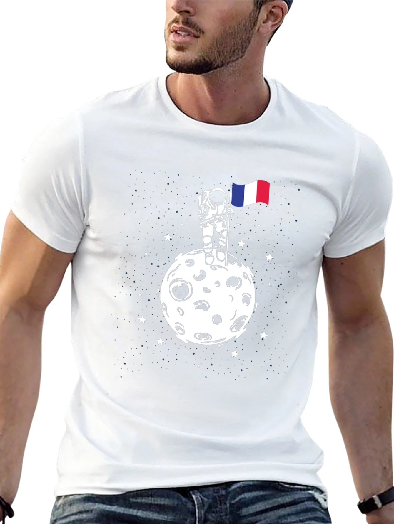 Astronaut Moon French Flag Graphic Tee